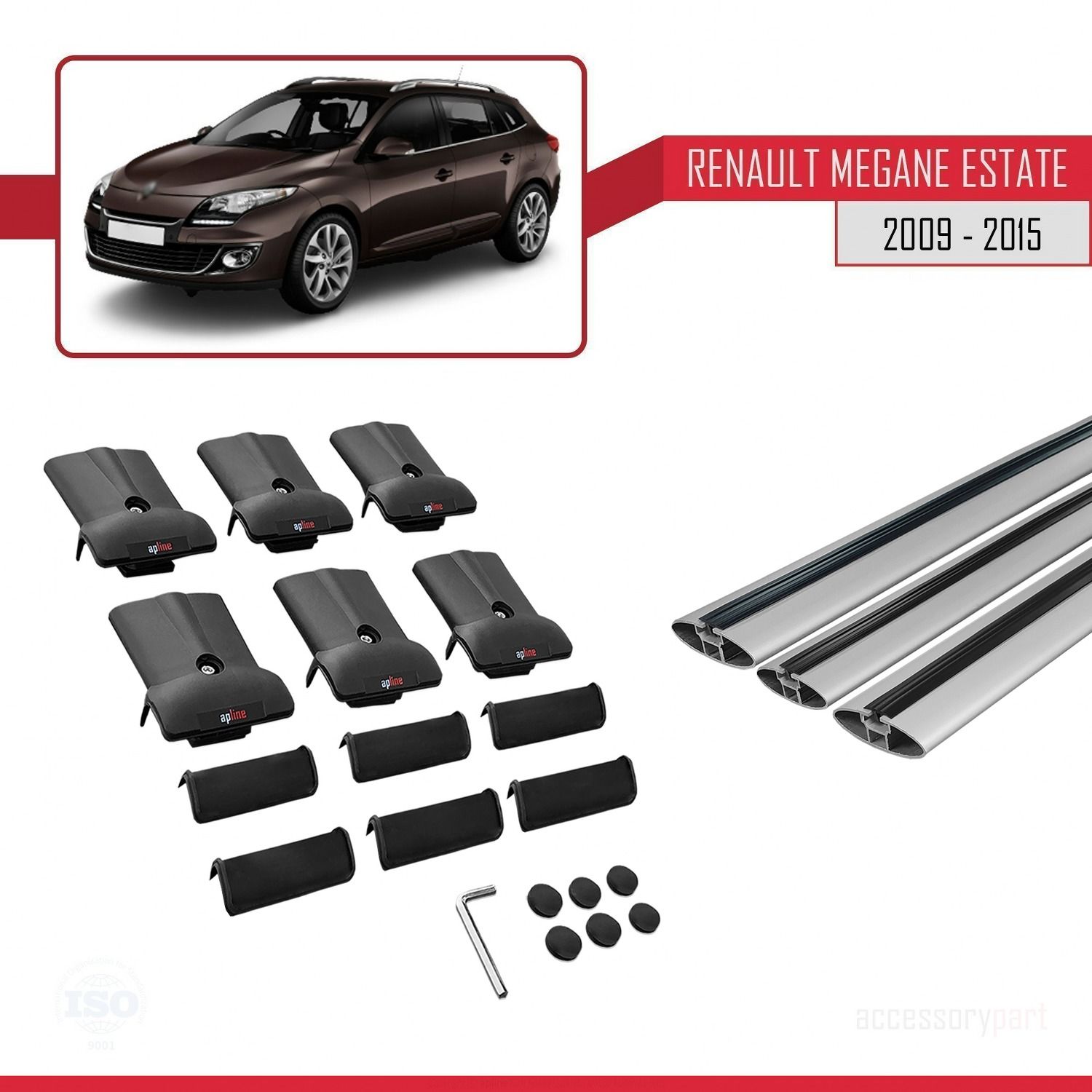 Renault Megane GRANDTOUR 2009-2015 Arası ile Uyumlu FLY Model Ara Atkı Tavan Barı GRİ 3 ADET BAR