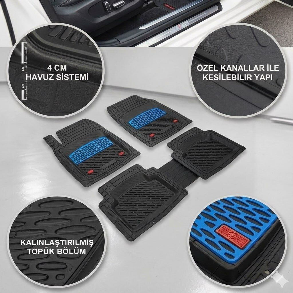 Safir Bmw Uyumlu 1 F20 Havuzlu Universal Paspas Krom Mavi Parça