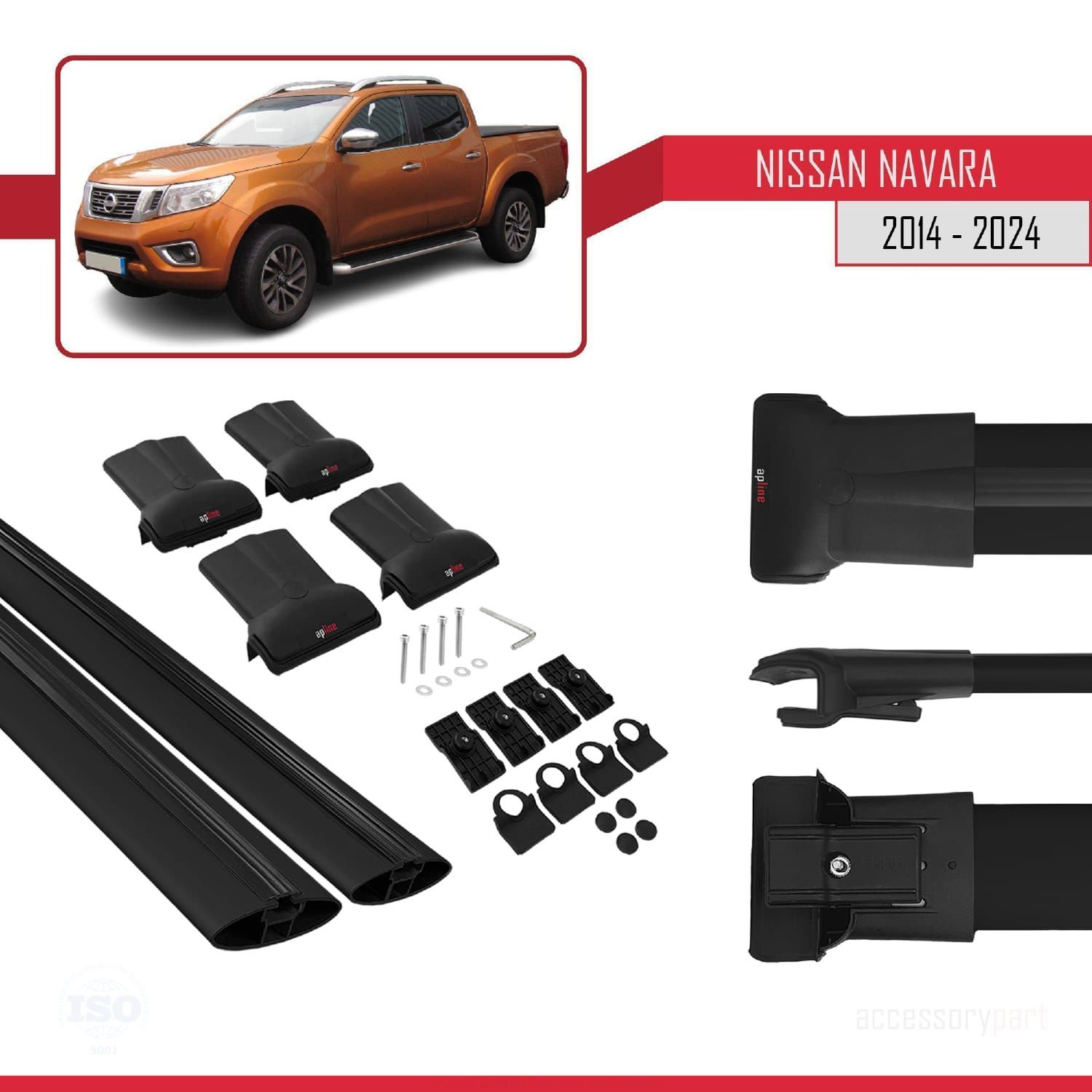 Nissan Navara 2014 ve Sonrası ile Uyumlu FLY Model Ara Atkı Tavan Barı SİYAH