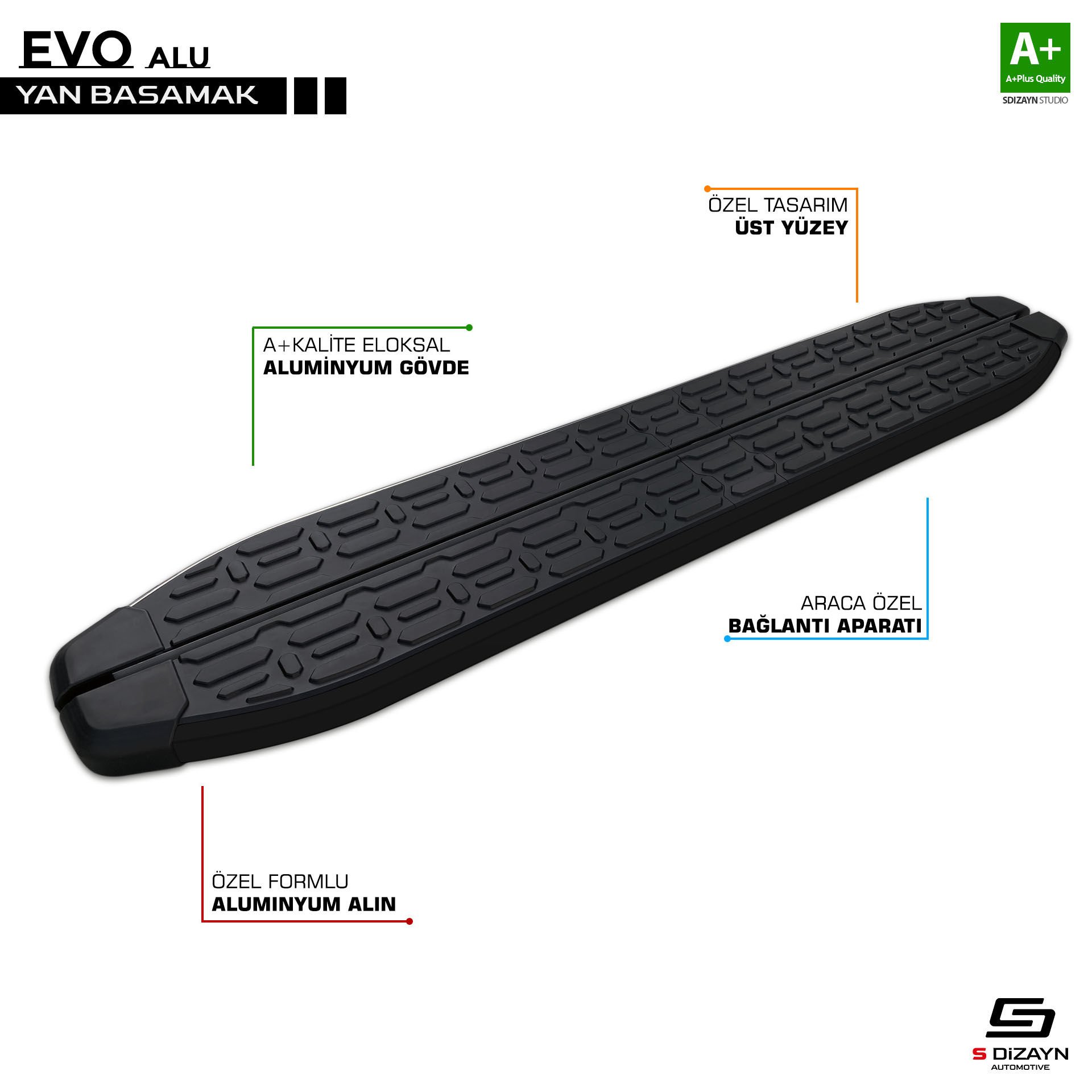 S-Dizayn Chevrolet Silverado 4 Evo Siyah Yan Basamak 213 Cm 2020 Üzeri