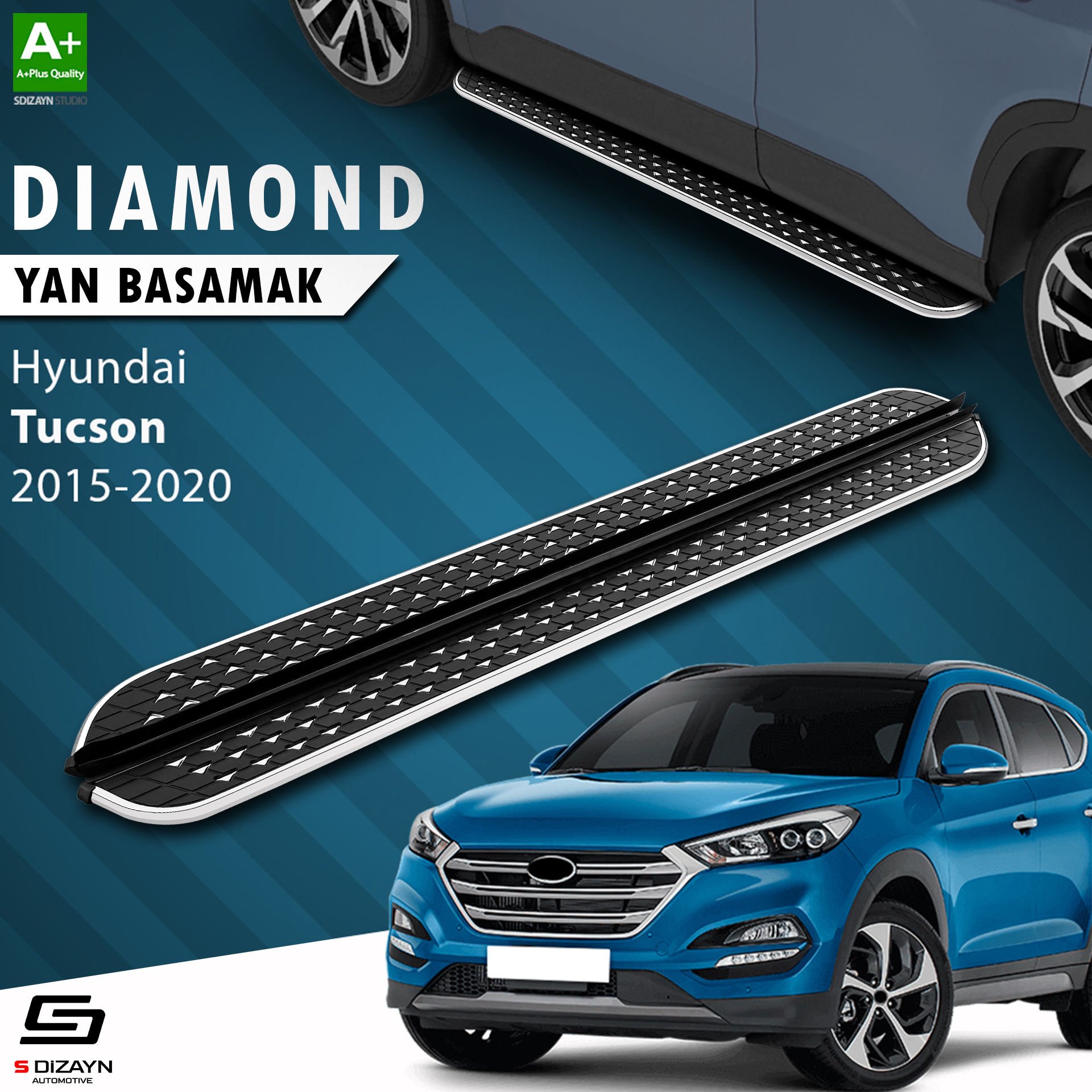 S-Dizayn Hyundai Tucson 3 Diamond Krom Yan Basamak 173 Cm 2015-2020