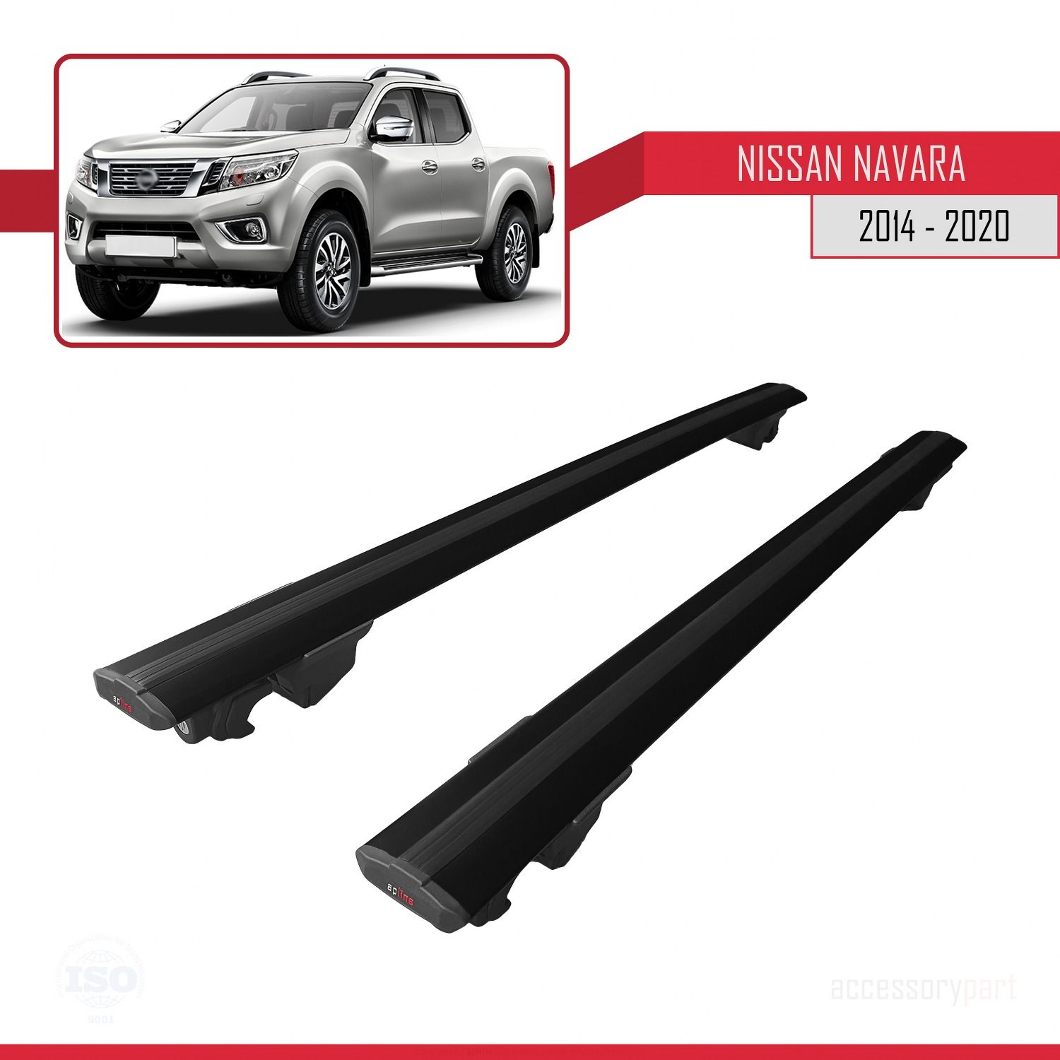 Nissan Navara 2014-2020 Arası ile uyumlu HOOK Model Anahtar Kilitli Ara Atkı Tavan Barı SİYAH