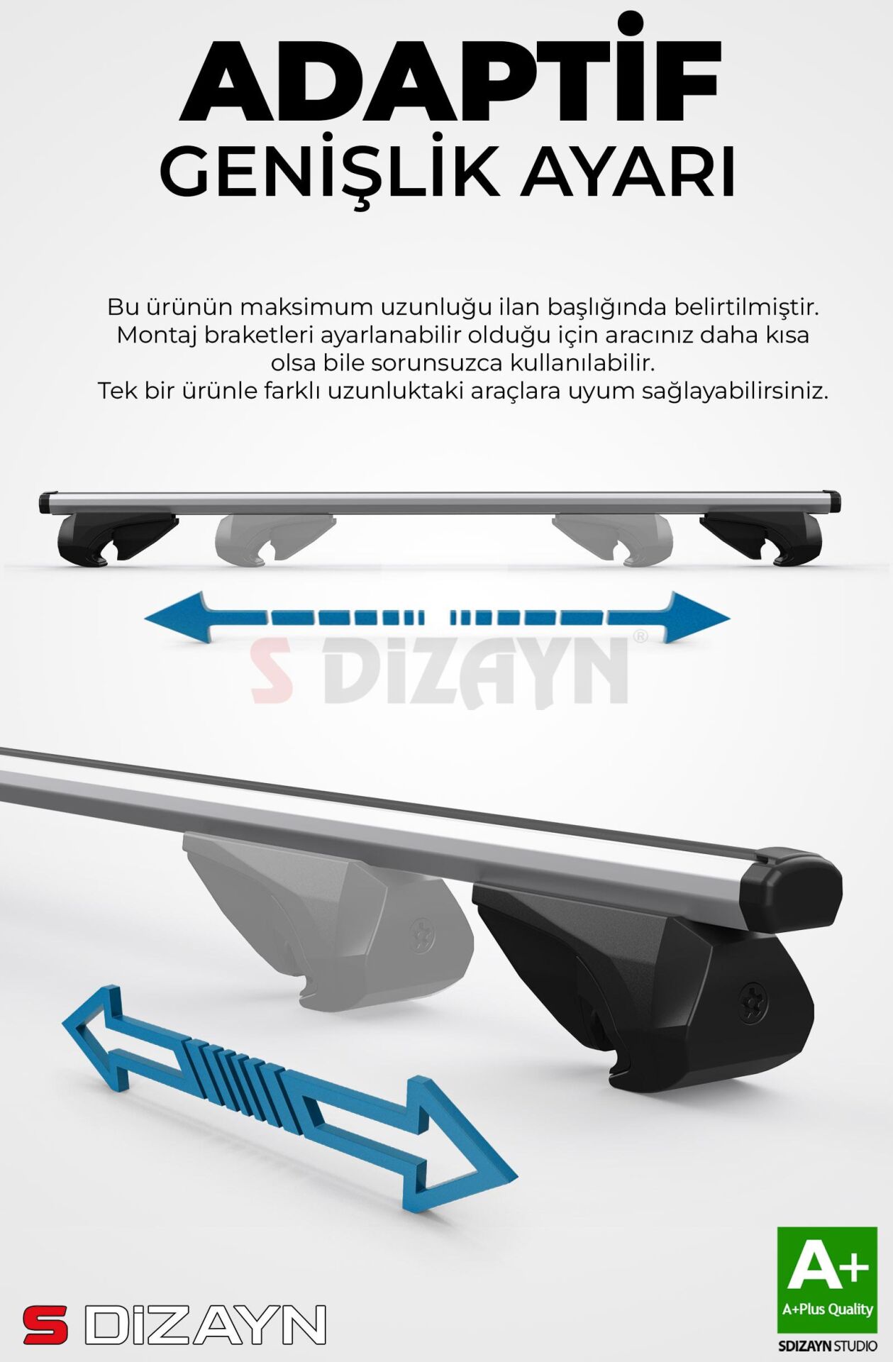 S-Dizayn VW UP Cross S-Bar Atlas V1 Ara Atkı Tavan Taşıyıcı Barı Gri 120 Cm 2011-2020 A+ Kalite