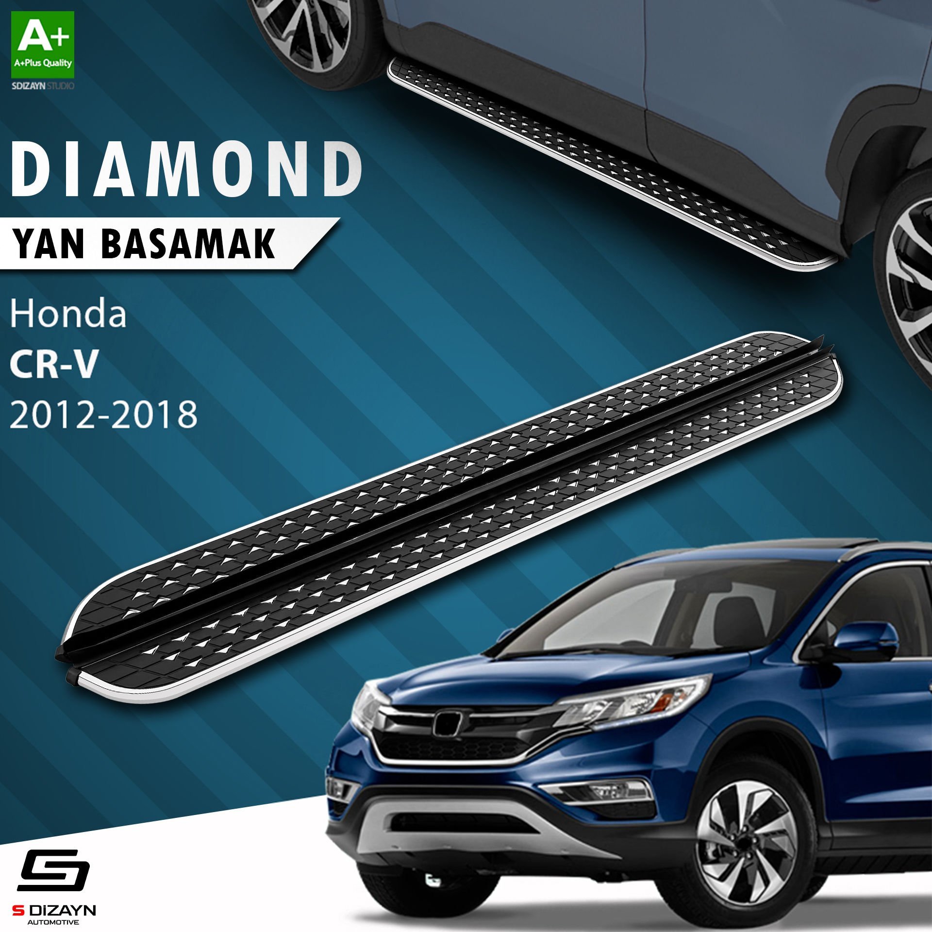 S-Dizayn Honda CR-V 4 Diamond Krom Yan Basamak 173 Cm 2012-2018