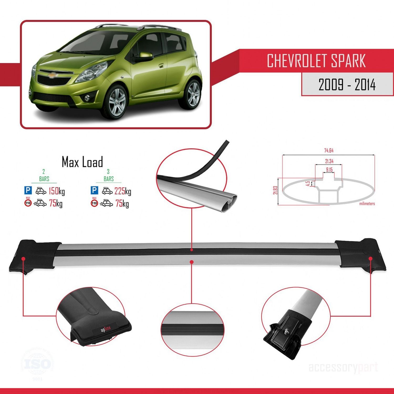 Chevrolet Spark 2009-2014 Arası ile Uyumlu FLY Model Ara Atkı Tavan Barı GRİ