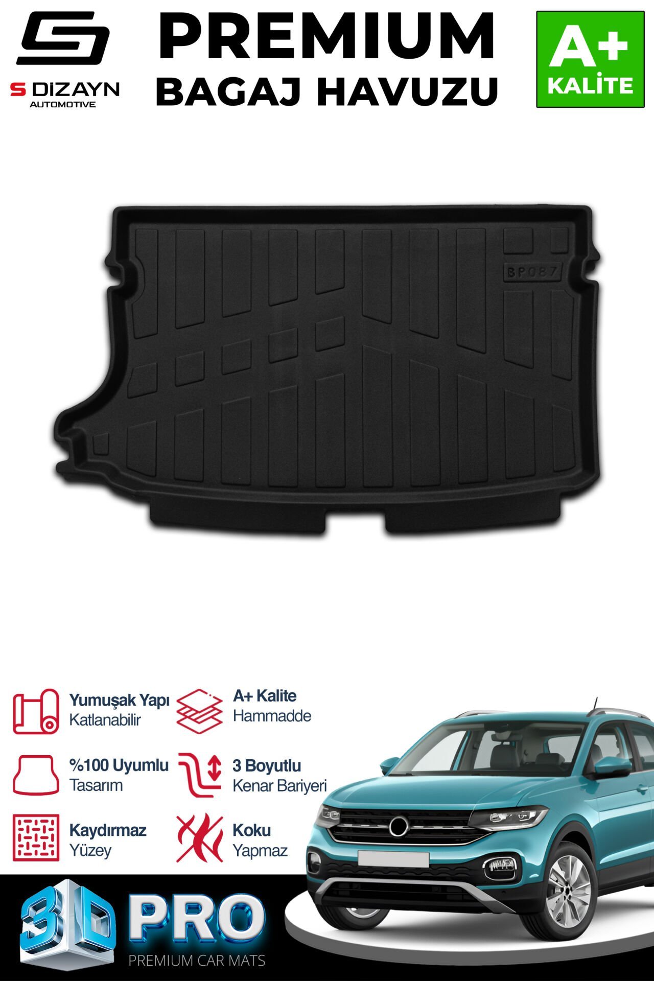S-Dizayn VW T-Cross 3D Pro Bagaj Havuzu 2022 Üzeri A+ Kalite