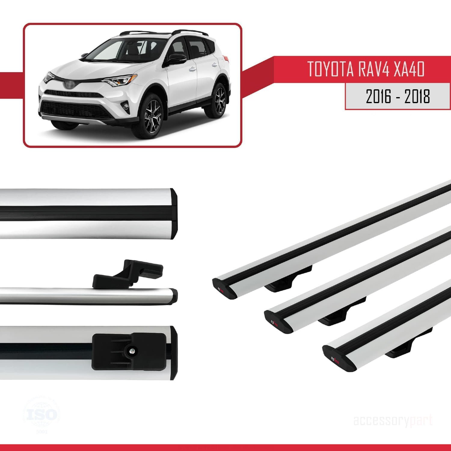 Toyota RAV4 (XA40) 2016-2018 Arası ile uyumlu Basic Model Ara Atkı Tavan Barı GRİ 3 ADET
