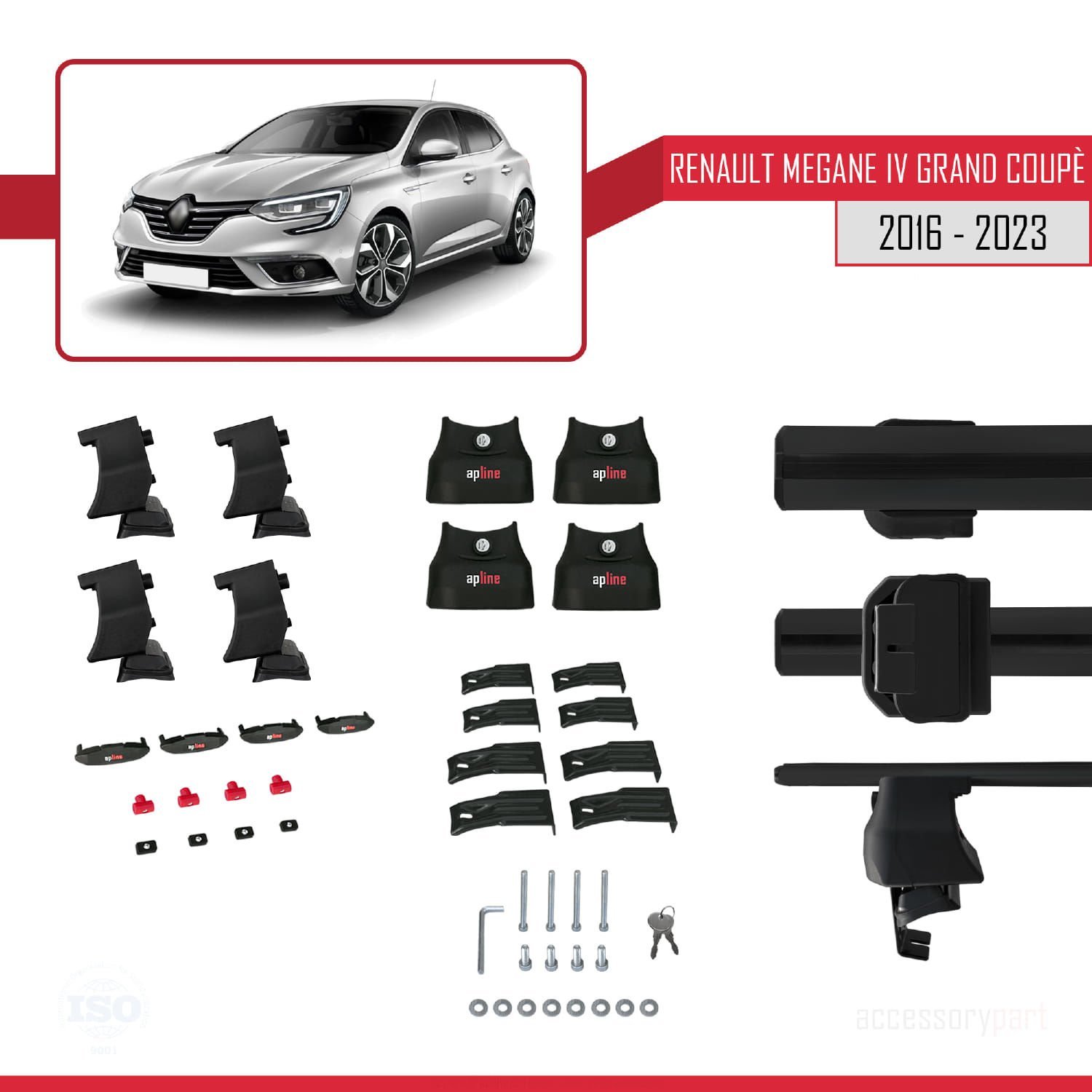 Renault Megane IV Grand Coupé 2016-2023 Arası ile uyumlu ACE-4 Ara Atkı Tavan Barı SİYAH