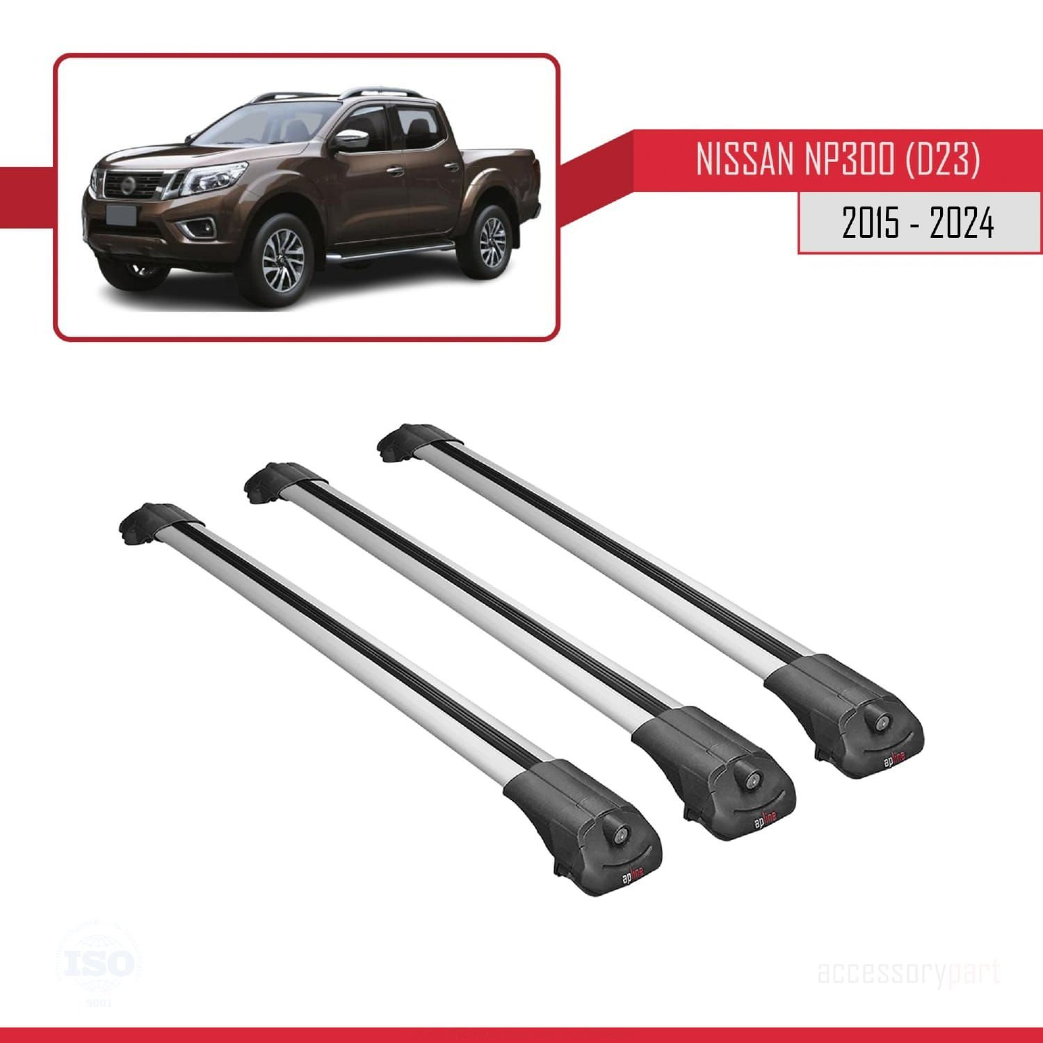 Nissan NP300 (D23) 2015 ve Sonrası ile uyumlu ACE-1 Ara Atkı Tavan Barı GRİ 3 ADET BAR