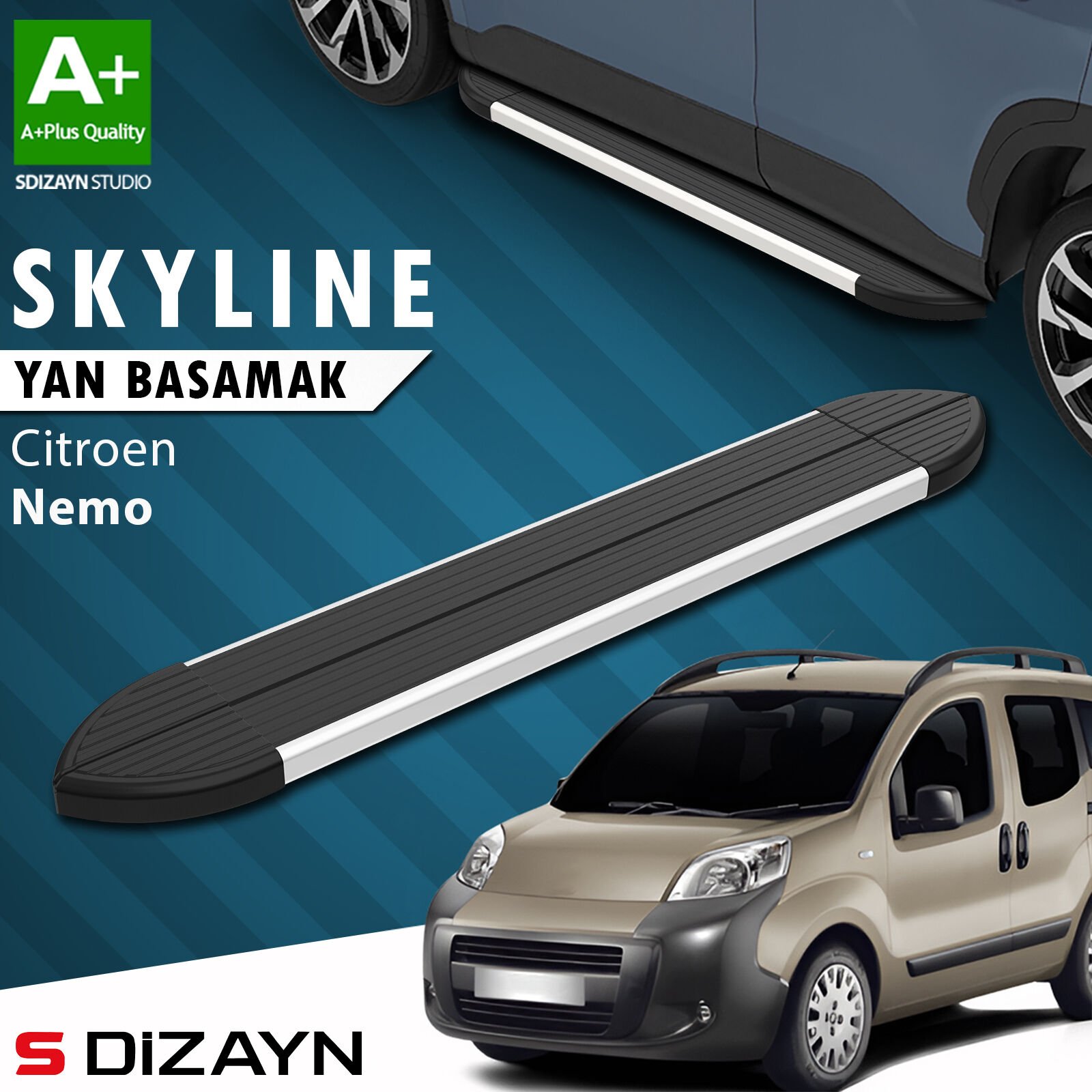 S-Dizayn Citroen Nemo Skyline Aluminyum Yan Basamak 173 Cm 2008-2017 A+ Kalite