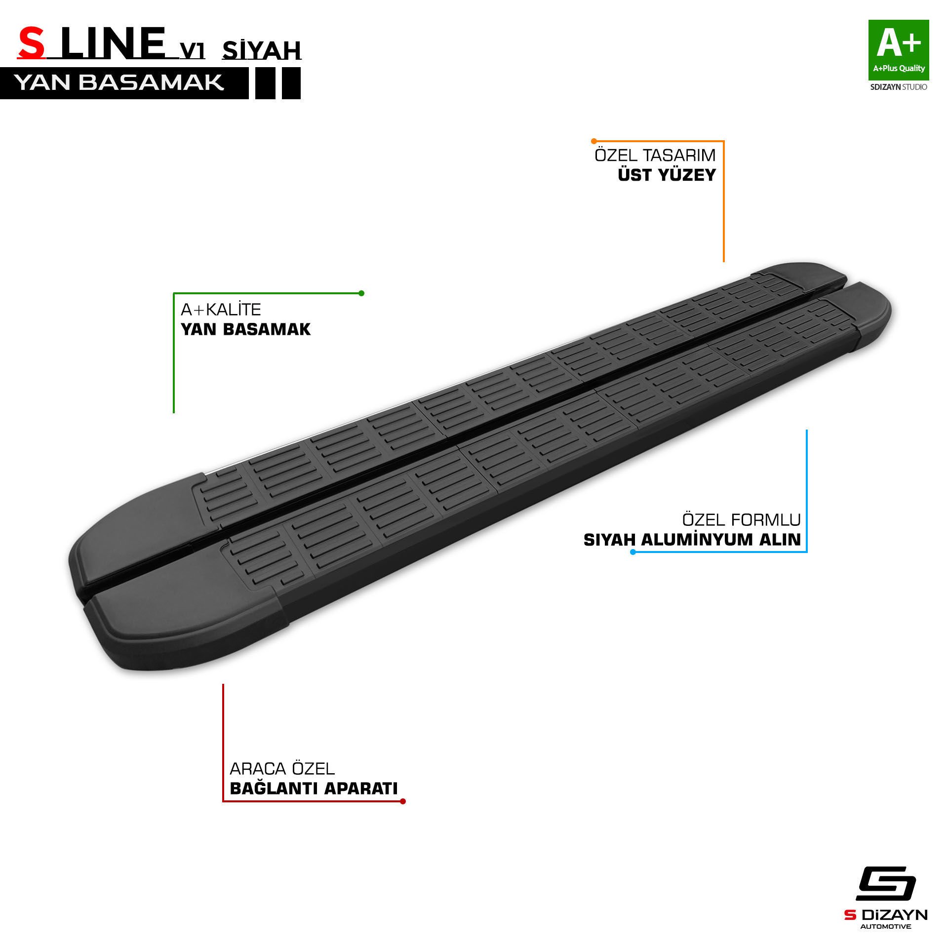 S-Line Siyah Yan Basamak Profil 223 Cm