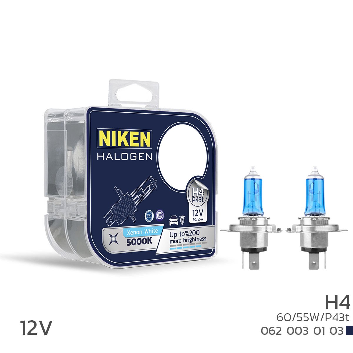 Niken 12V H4 60/55W Beyaz Işık Ampul P43t 5000K