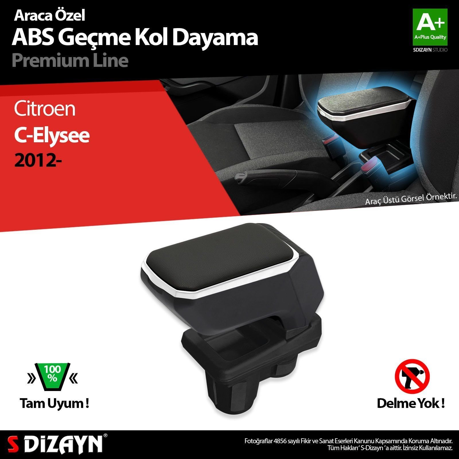Citroen C-Elysee Uyumlu Kol Dayama Kolçak Geçmeli ABS Gri 2012 Üzeri Parça
