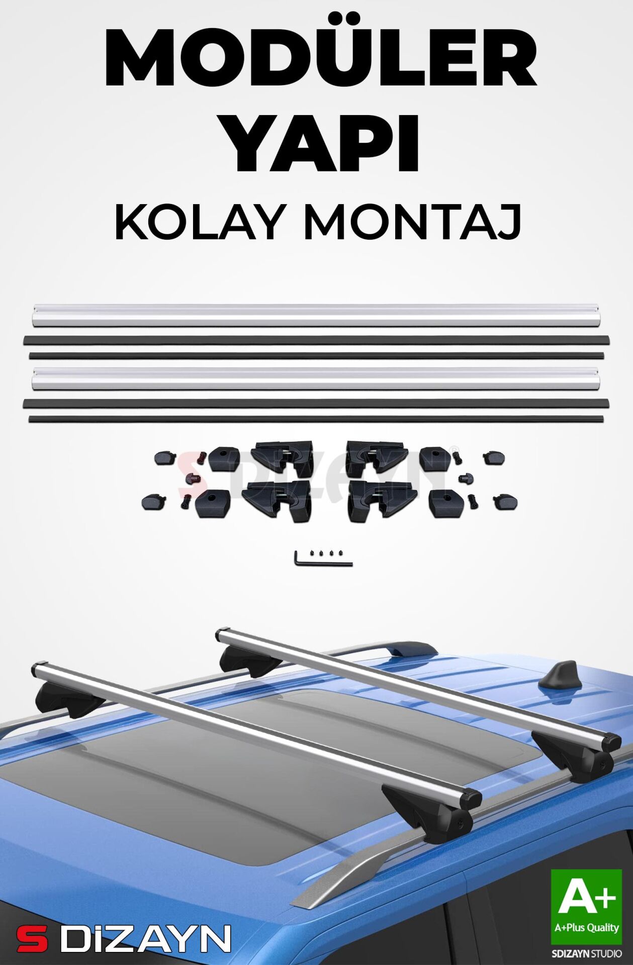 S-Dizayn Audi A6 C7 Allroad S-Bar Atlas V1 Ara Atkı Tavan Taşıyıcı Barı Gri 130 Cm 2011-2018 A+ Kalite