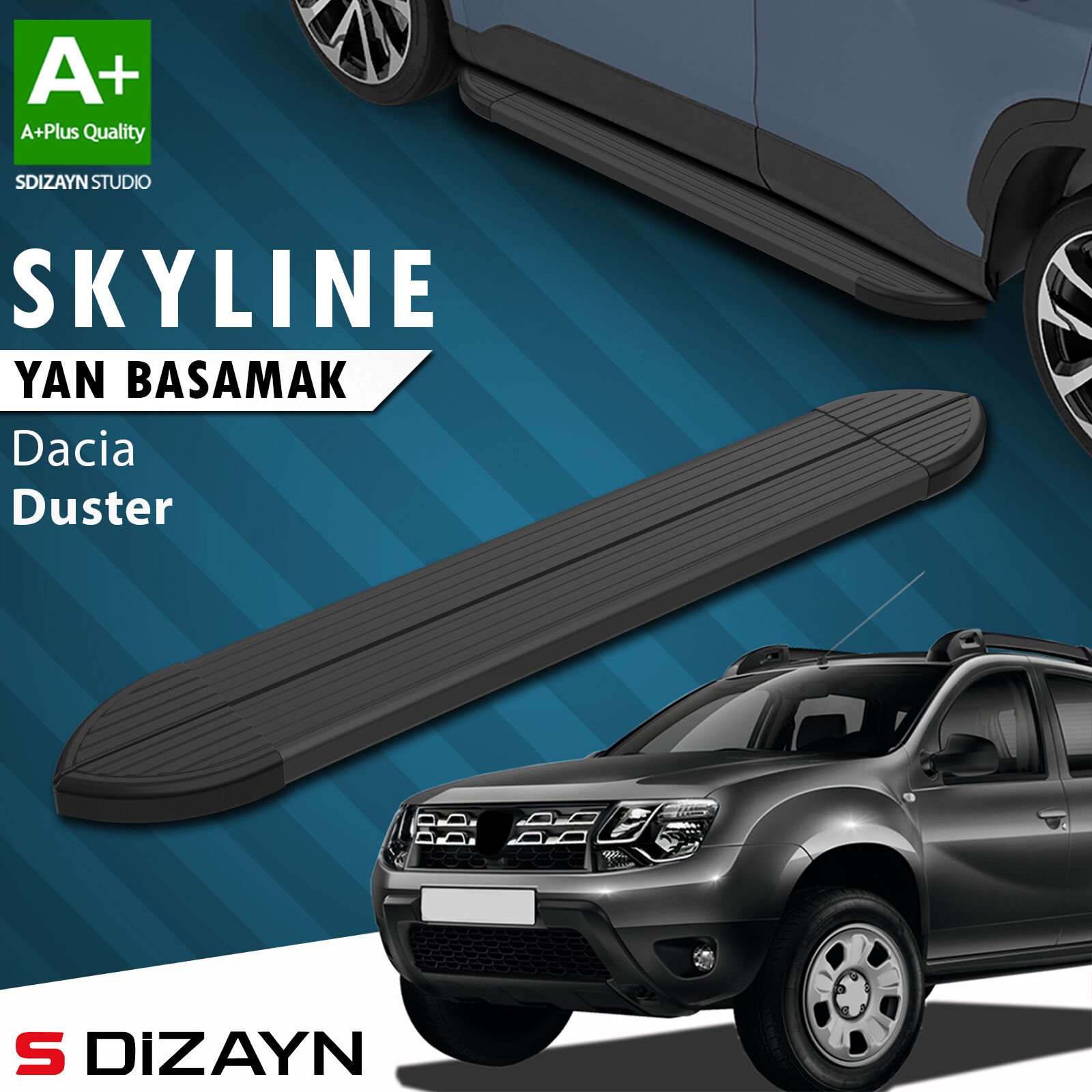S-Dizayn Dacia Duster Skyline Siyah Yan Basamak 173 Cm 2009-2018 A+ Kalite