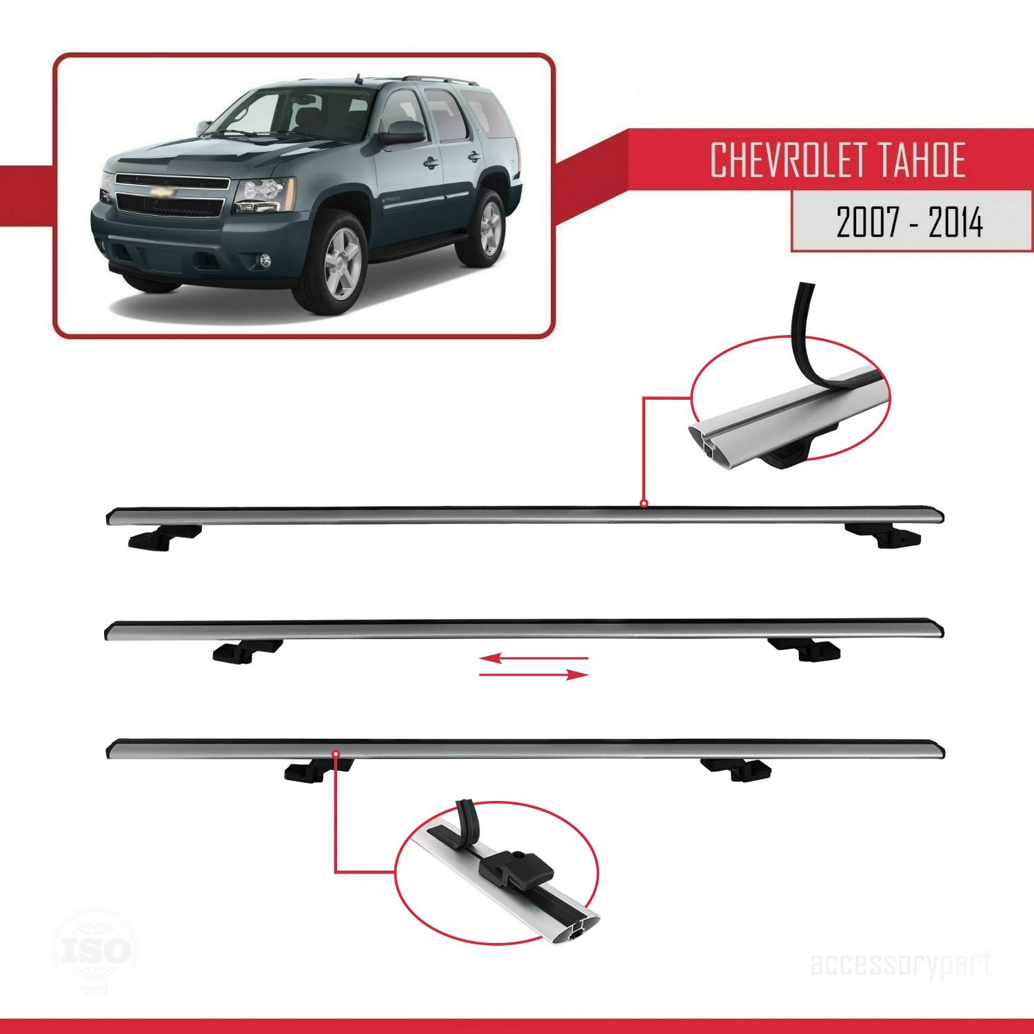 Chevrolet Tahoe 2007-2014 Arası ile uyumlu Basic Model Ara Atkı Tavan Barı GRİ 3 ADET