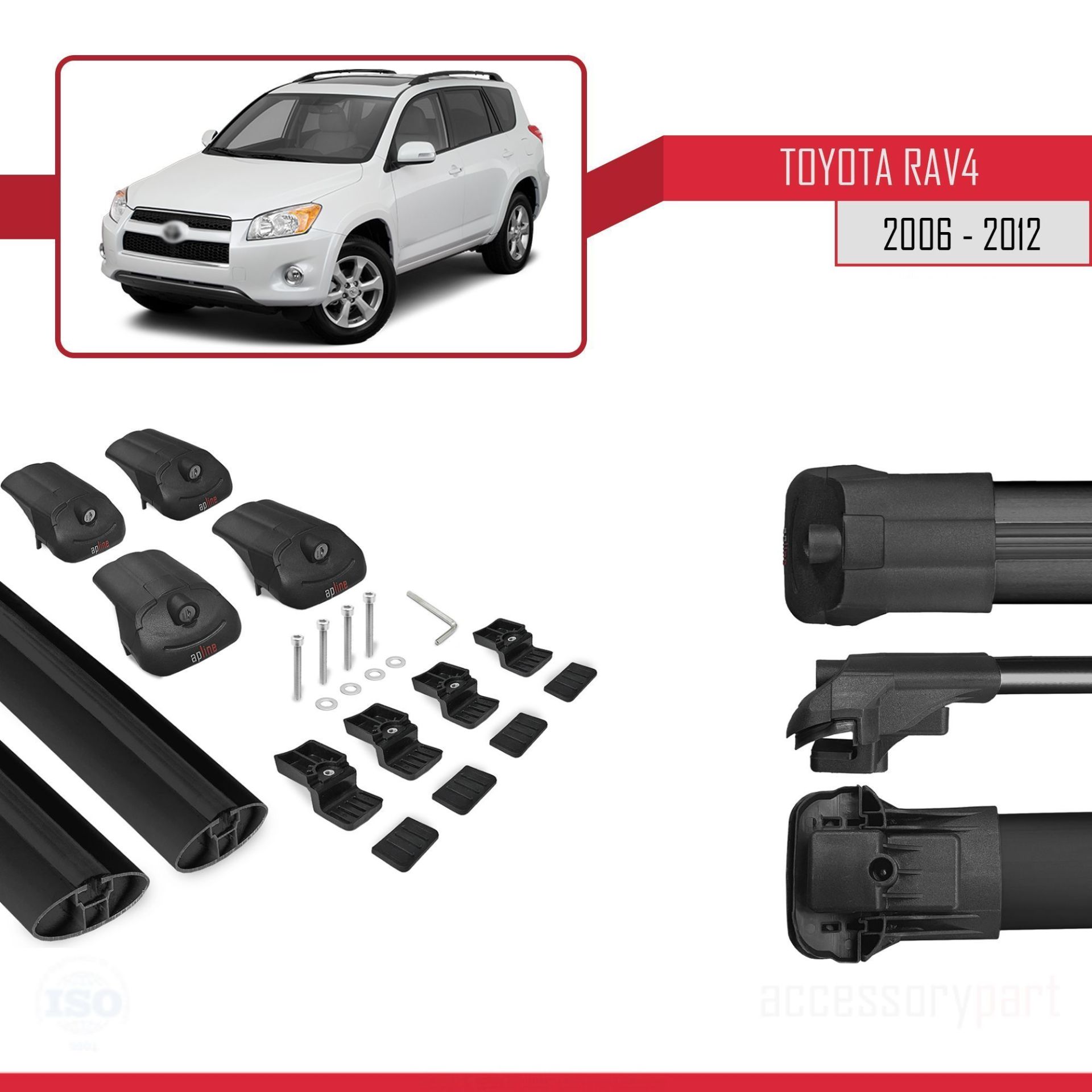 Toyota RAV4 2006-2012 Arası ile uyumlu ACE-1 Ara Atkı Tavan Barı SİYAH