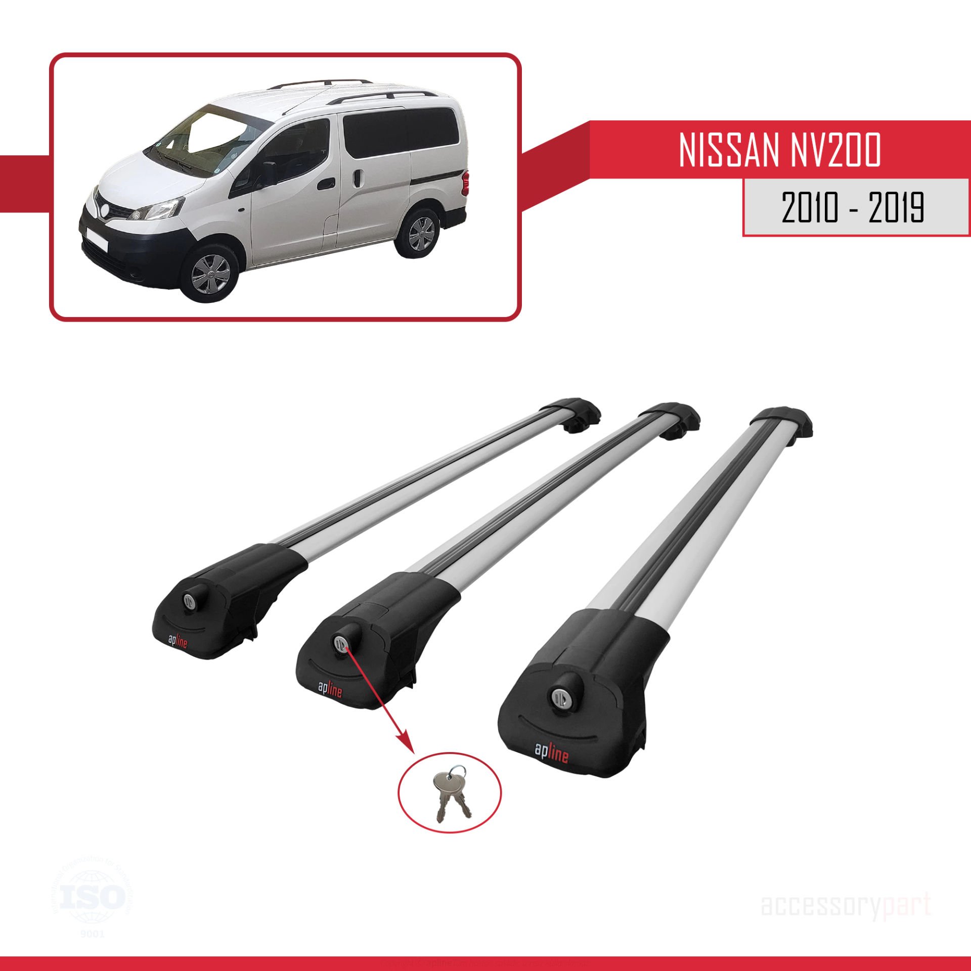Nissan NV200 2010-2019 Arası ile uyumlu ACE-1 Ara Atkı Tavan Barı GRİ 3 ADET BAR