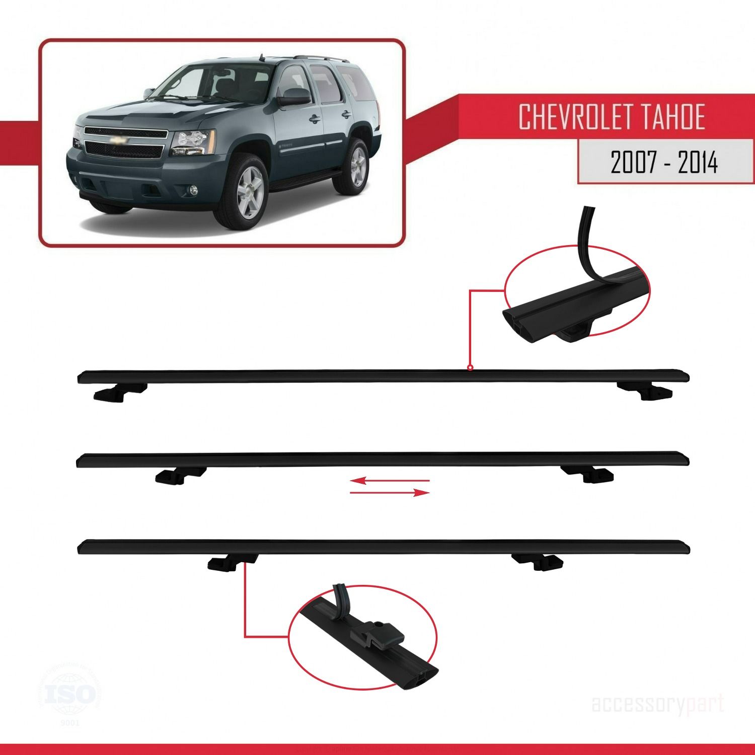 Chevrolet Tahoe 2007-2014 Arası ile uyumlu Basic Model Ara Atkı Tavan Barı SİYAH 3 ADET