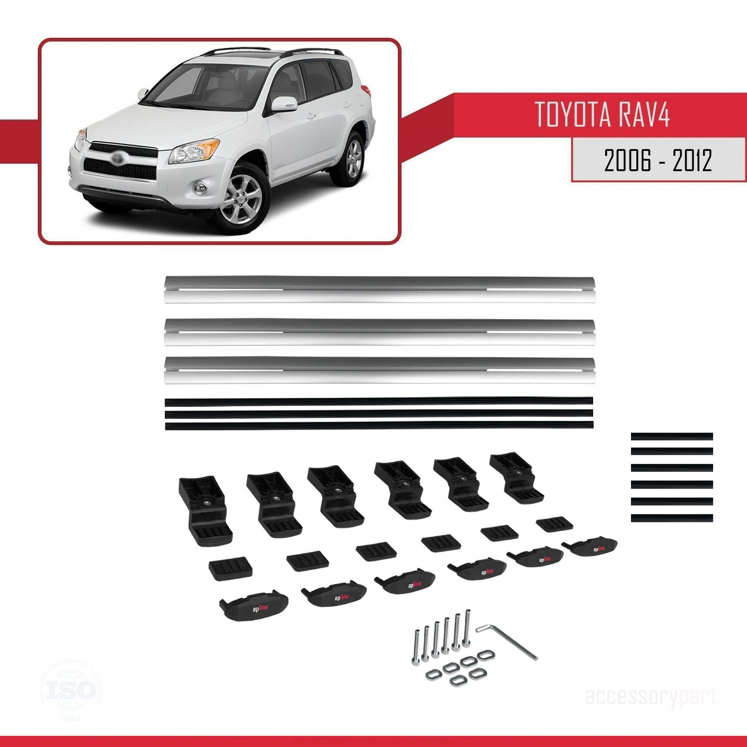 Toyota RAV4 2006-2012 Arası ile uyumlu Basic Model Ara Atkı Tavan Barı GRİ 3 ADET