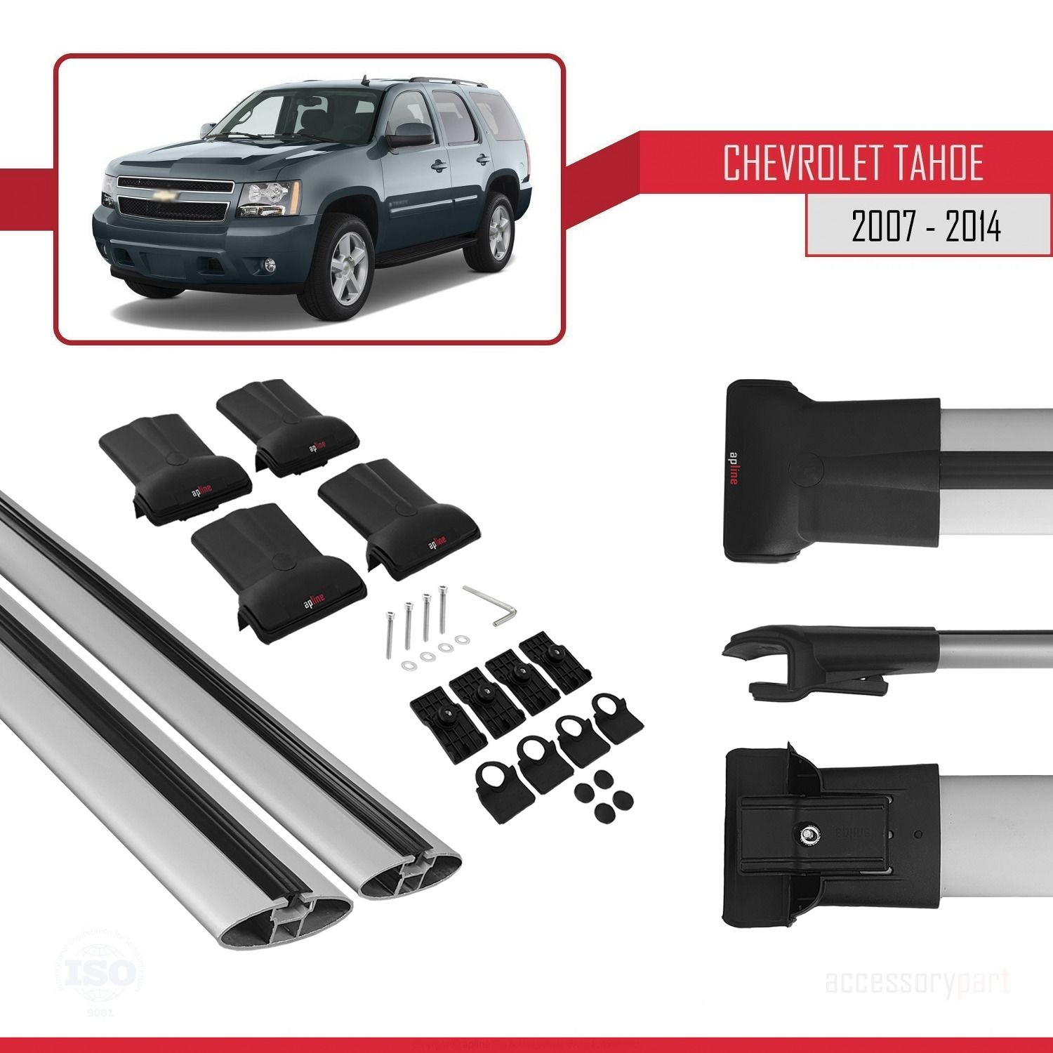 Chevrolet Tahoe 2007-2014 Arası ile uyumlu FLY Model Ara Atkı Tavan Barı GRİ