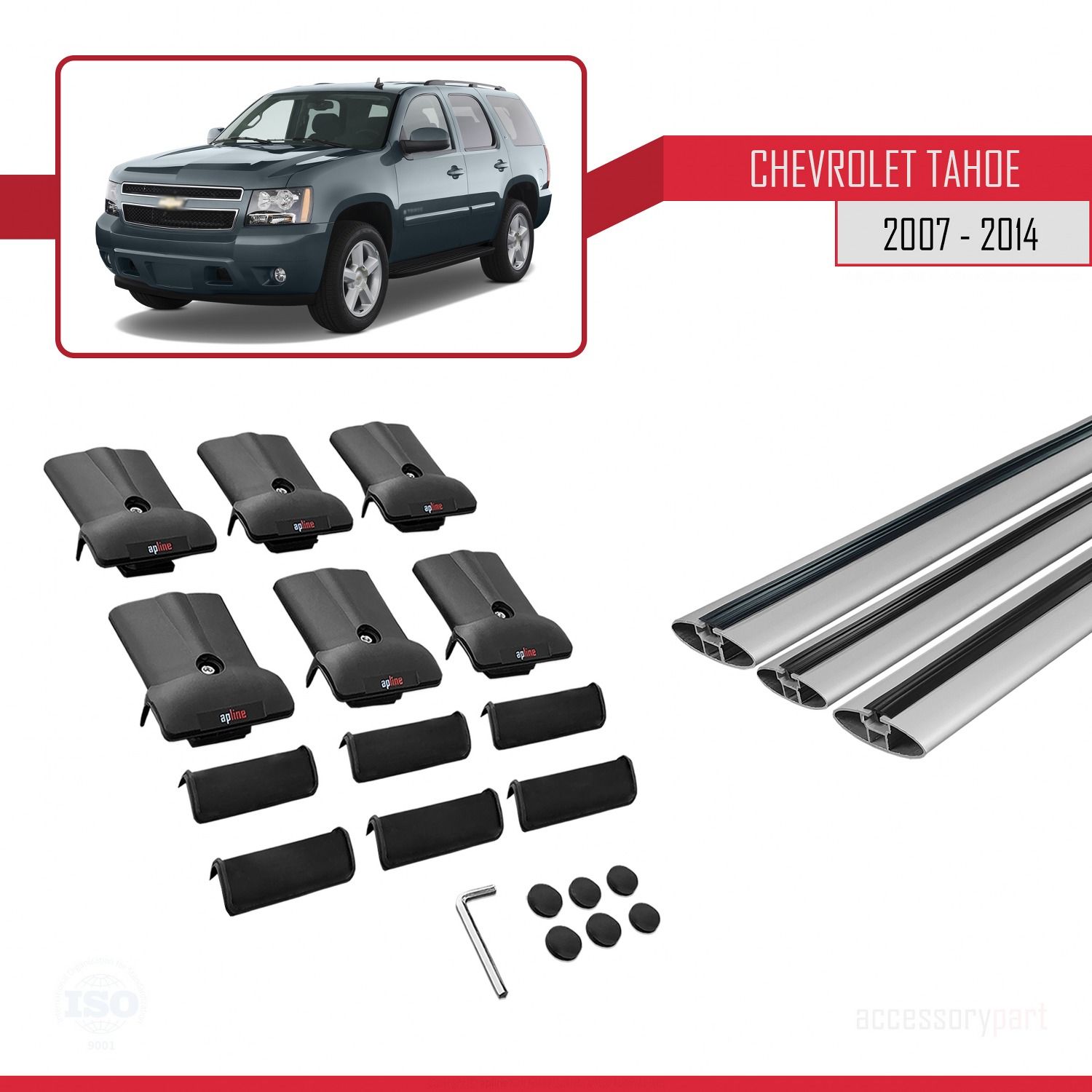Chevrolet Tahoe 2007-2014 Arası ile Uyumlu FLY Model Ara Atkı Tavan Barı GRİ 3 ADET BAR