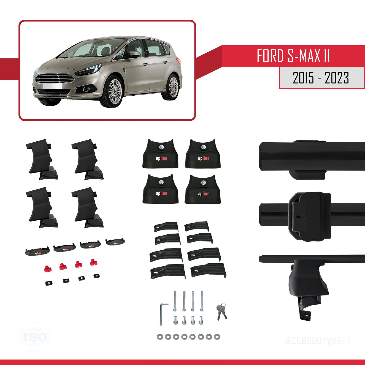 Ford S-Max II 2015-2023 Arası ile uyumlu ACE-4 Ara Atkı Tavan Barı SİYAH