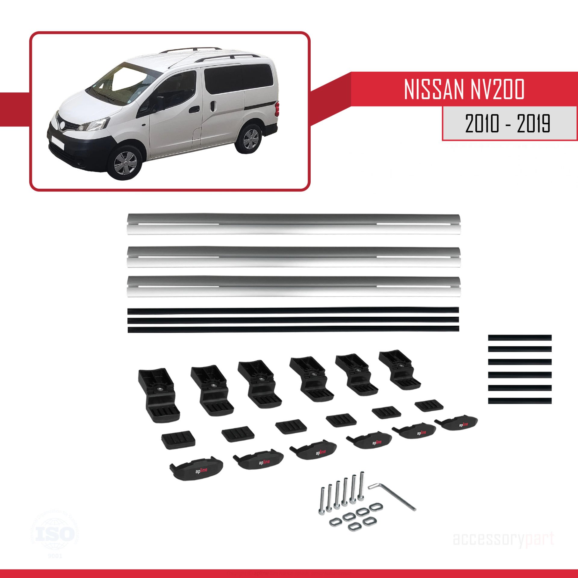 Nissan NV200 2010-2019 Arası ile uyumlu Basic Ara Atkı Tavan Barı GRİ 3 ADET BAR