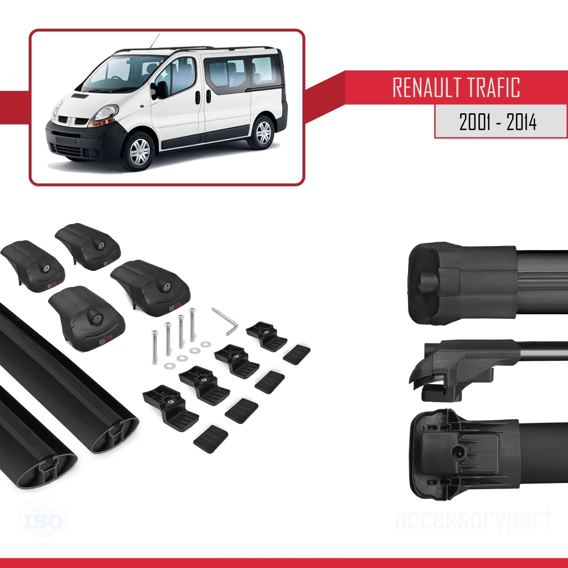 Renault Trafic 2001-2014 Arası ile uyumlu ACE-1 Ara Atkı Tavan Barı SİYAH