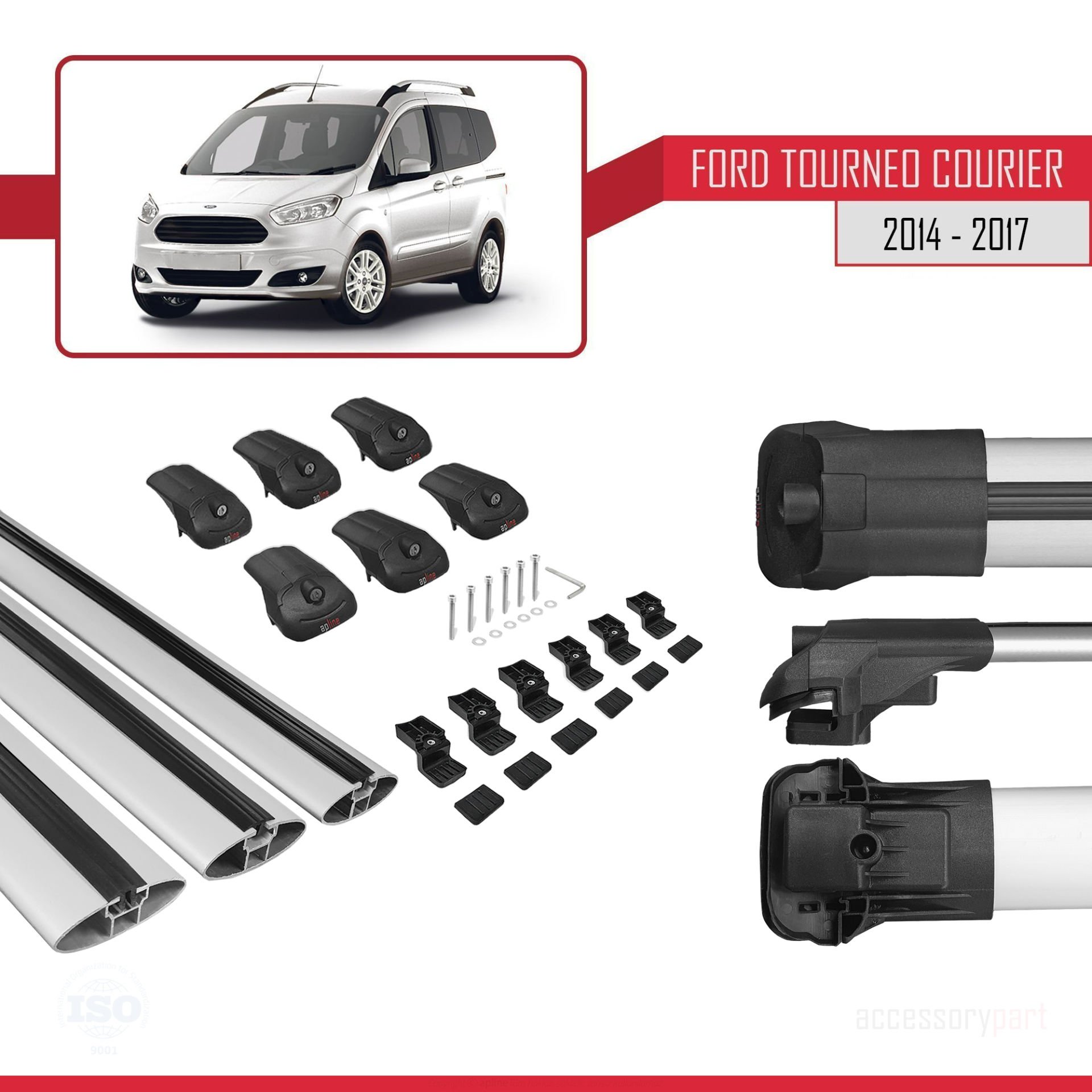 Ford Tourneo Courier 2014-2017 Arası ile uyumlu ACE-1 Ara Atkı Tavan Barı GRİ 3 ADET BAR