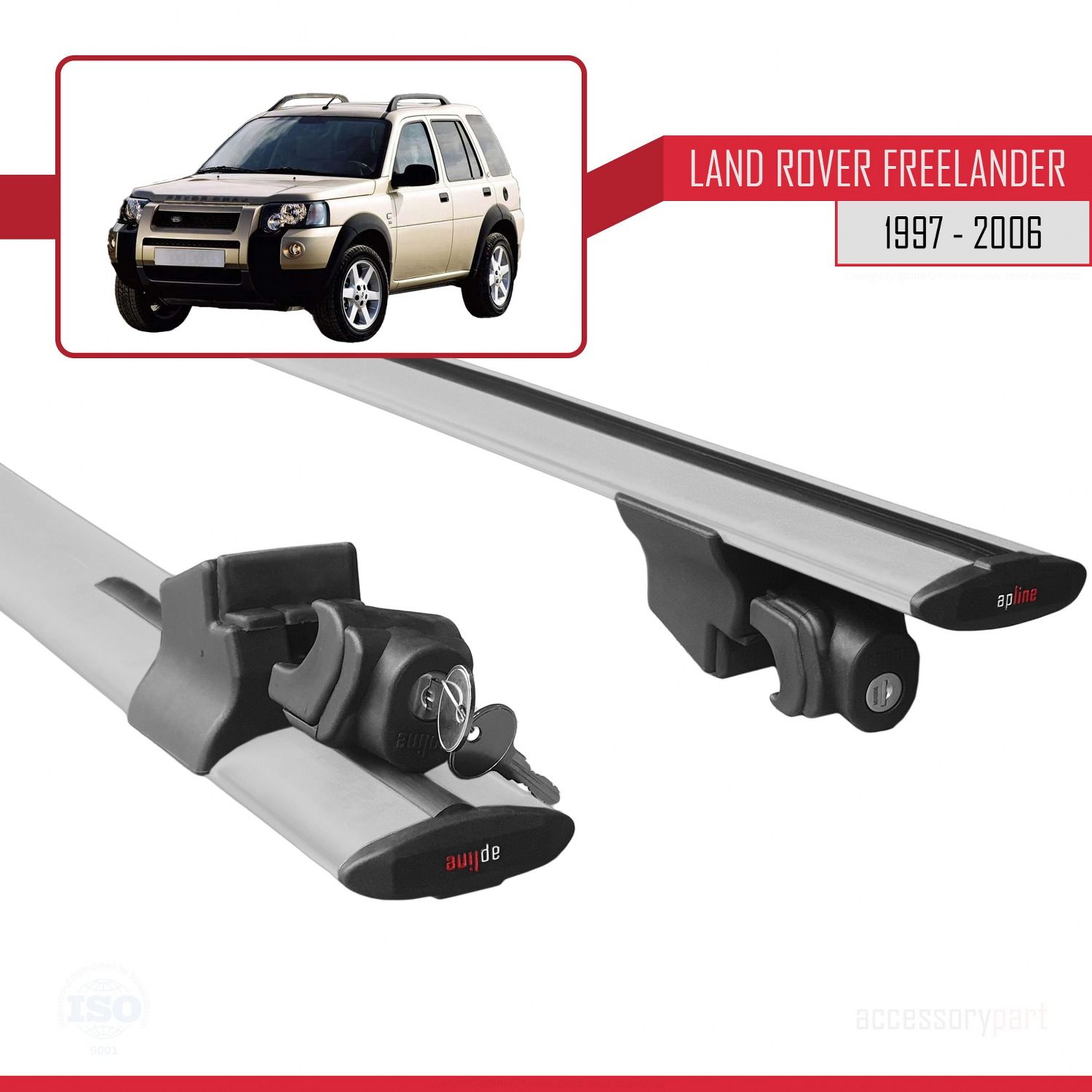 Land Rover Freelander 1997-2006 Arası ile uyumlu HOOK Model Anahtar Kilitli Ara Atkı Tavan Barı GRİ