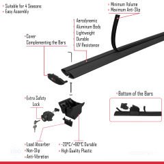 Land Rover Freelander 1997-2006 Arası ile uyumlu HOOK Model Anahtar Kilitli Ara Atkı Tavan Barı SİYAH