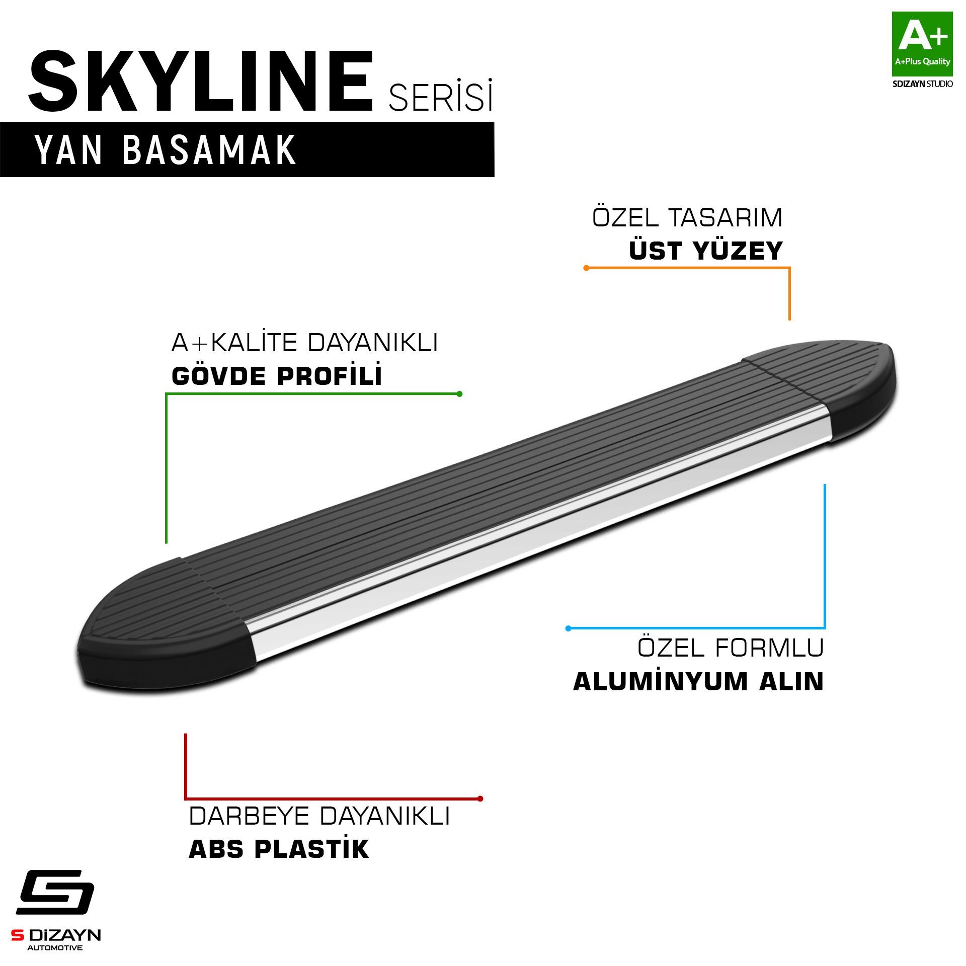 S-Dizayn Ford Courier Skyline Krom Yan Basamak 173 Cm 2014-2023 A+ Kalite