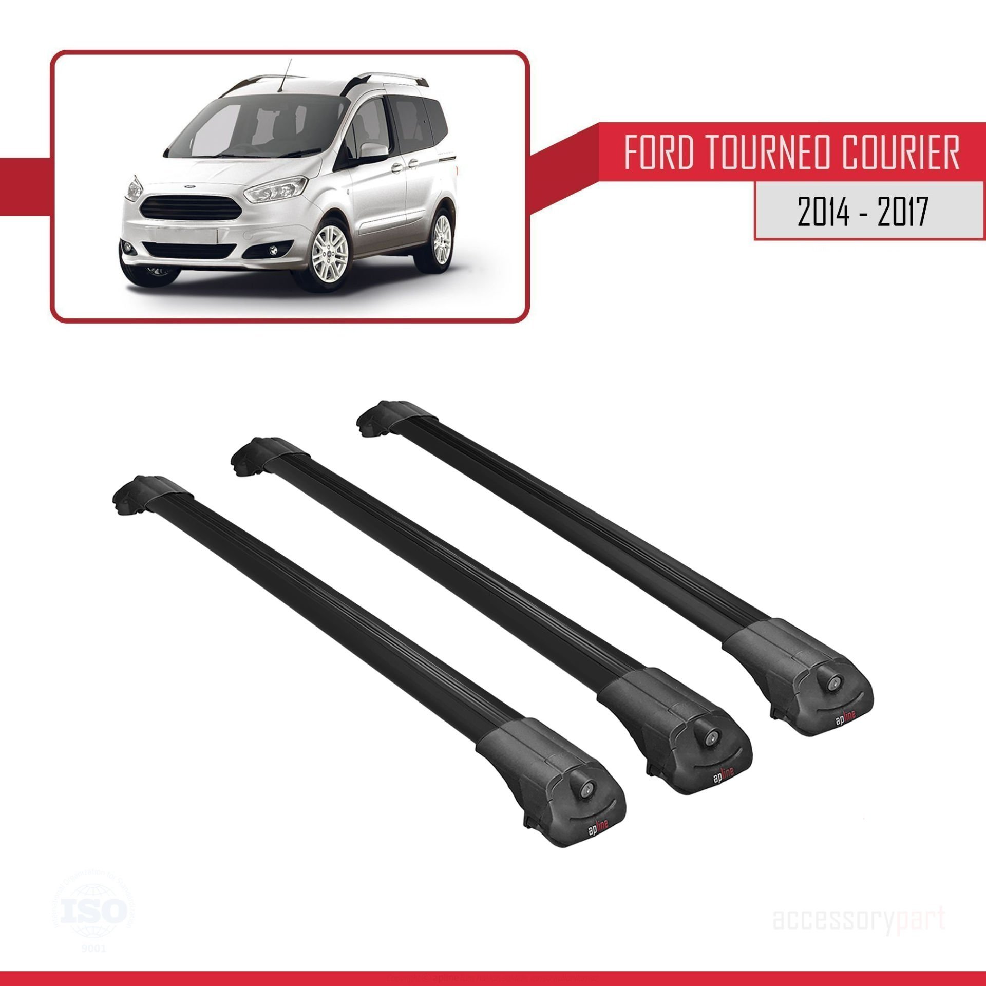 Ford Tourneo Courier 2014-2017 Arası ile uyumlu ACE-1 Ara Atkı Tavan Barı SİYAH 3 ADET BAR