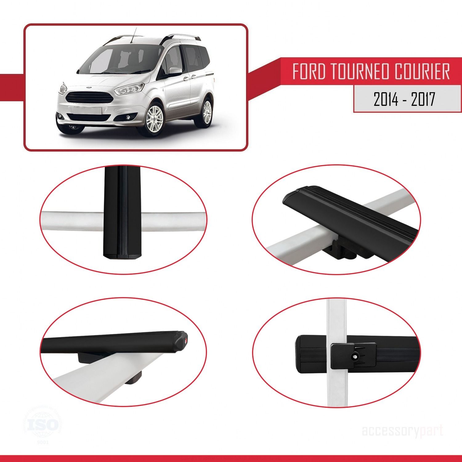 Ford Tourneo Courier 2014-2017 Arası ile uyumlu Basic Model Ara Atkı Tavan Barı SİYAH 3 ADET