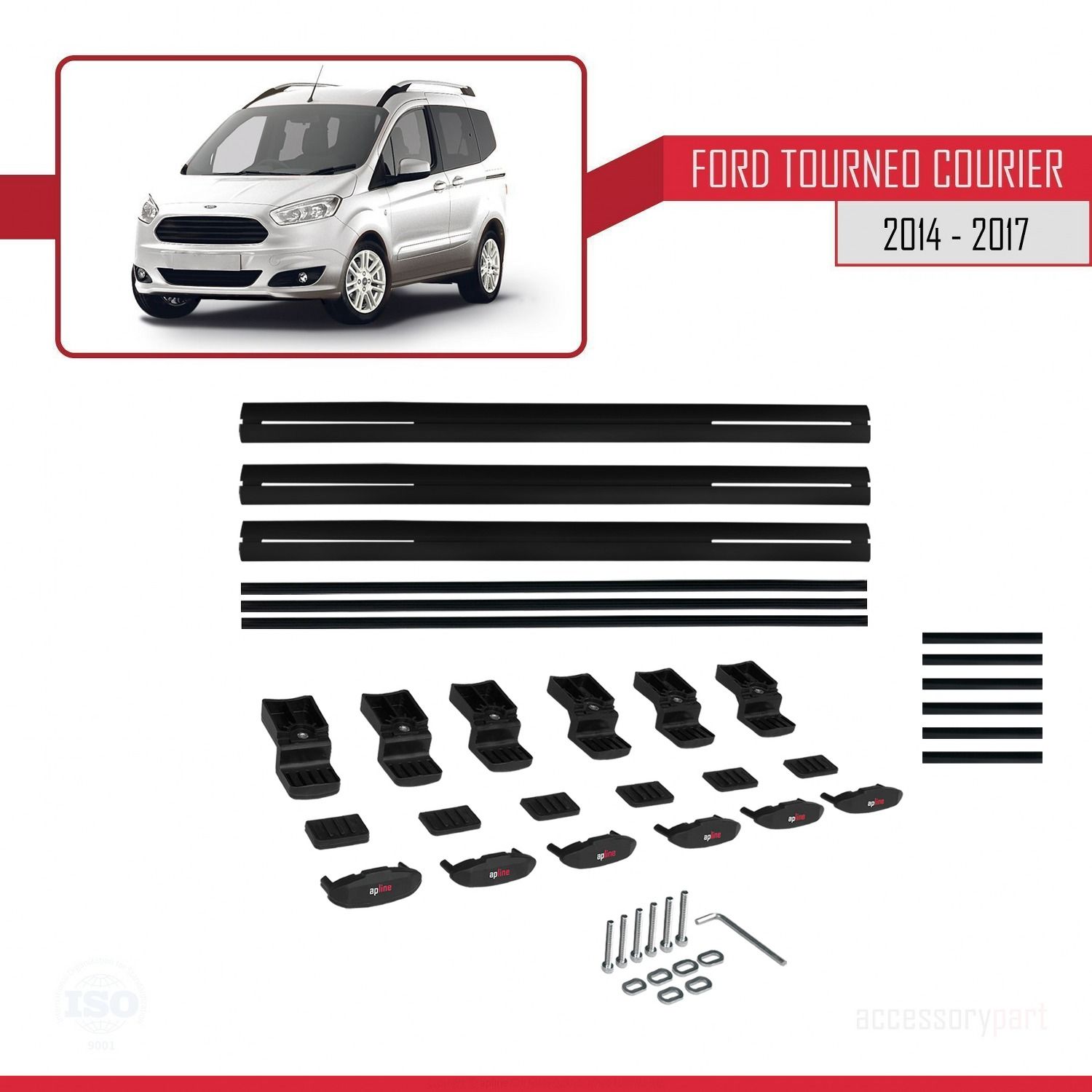 Ford Tourneo Courier 2014-2017 Arası ile uyumlu Basic Model Ara Atkı Tavan Barı SİYAH 3 ADET