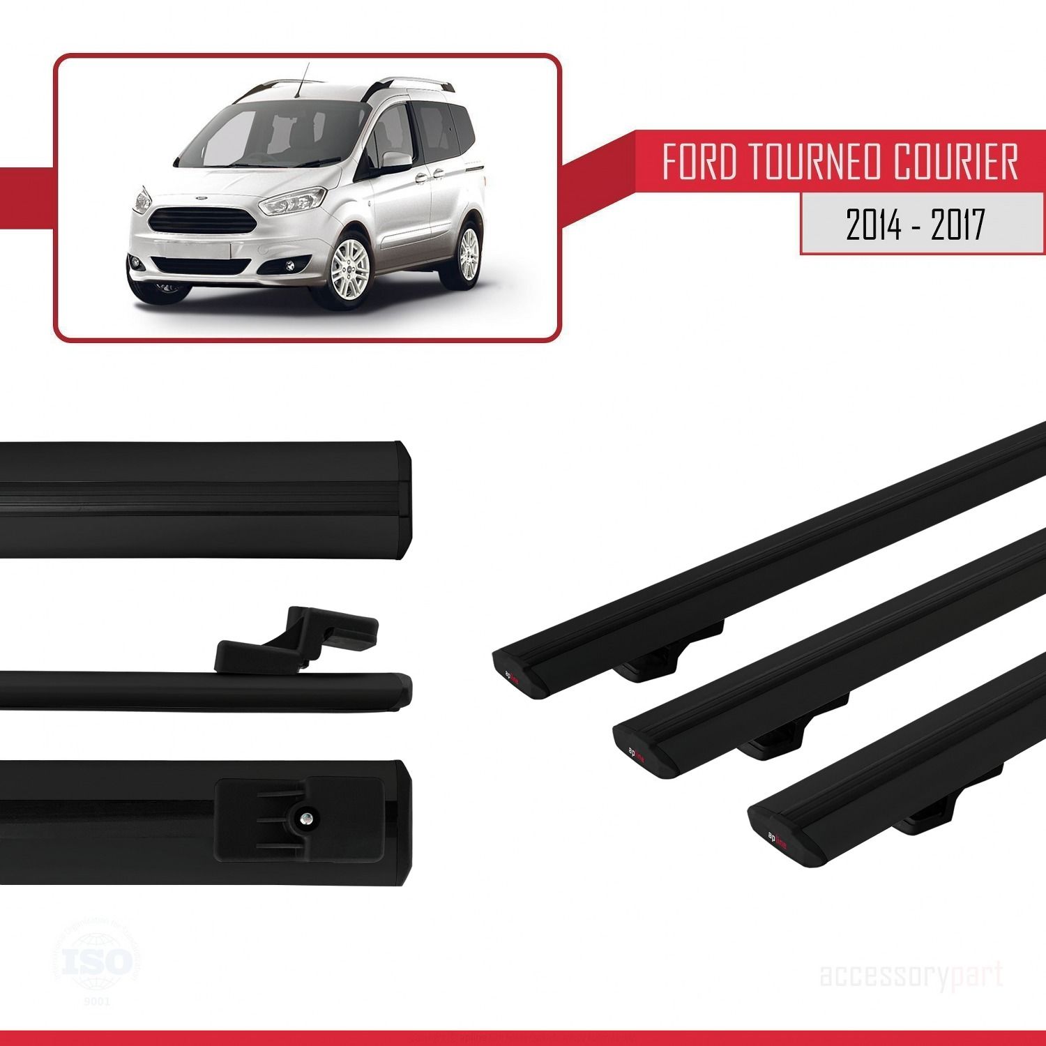 Ford Tourneo Courier 2014-2017 Arası ile uyumlu Basic Model Ara Atkı Tavan Barı SİYAH 3 ADET