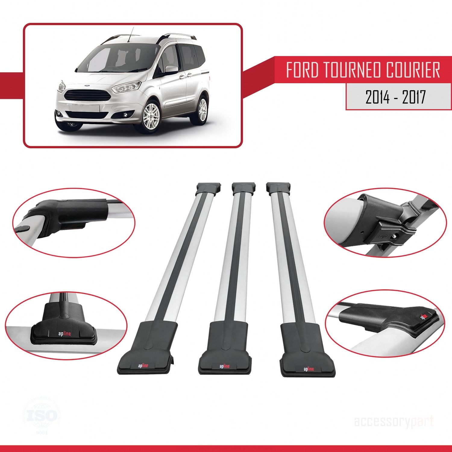 Ford Tourneo Courier 2014-2017 Arası ile uyumlu FLY Model Ara Atkı Tavan Barı GRİ 3 ADET BAR