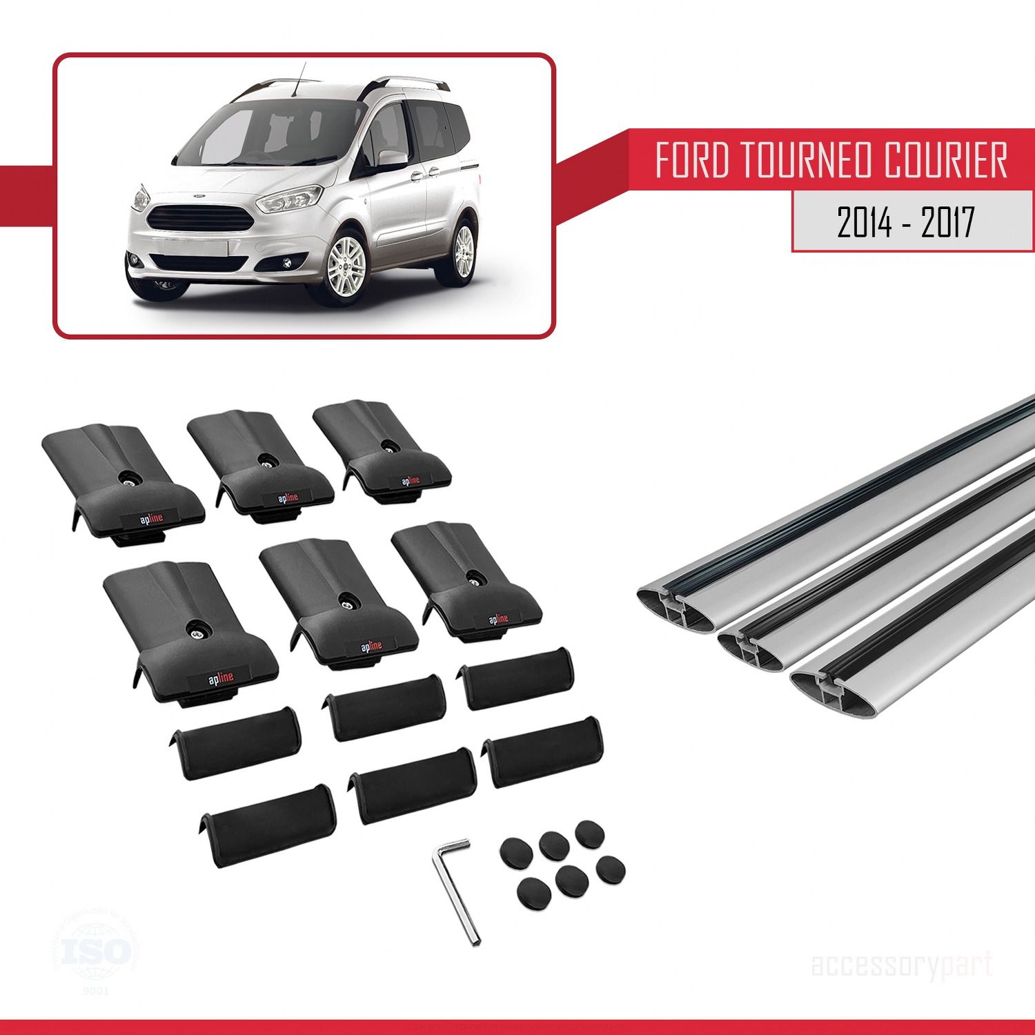 Ford Tourneo Courier 2014-2017 Arası ile uyumlu FLY Model Ara Atkı Tavan Barı GRİ 3 ADET BAR