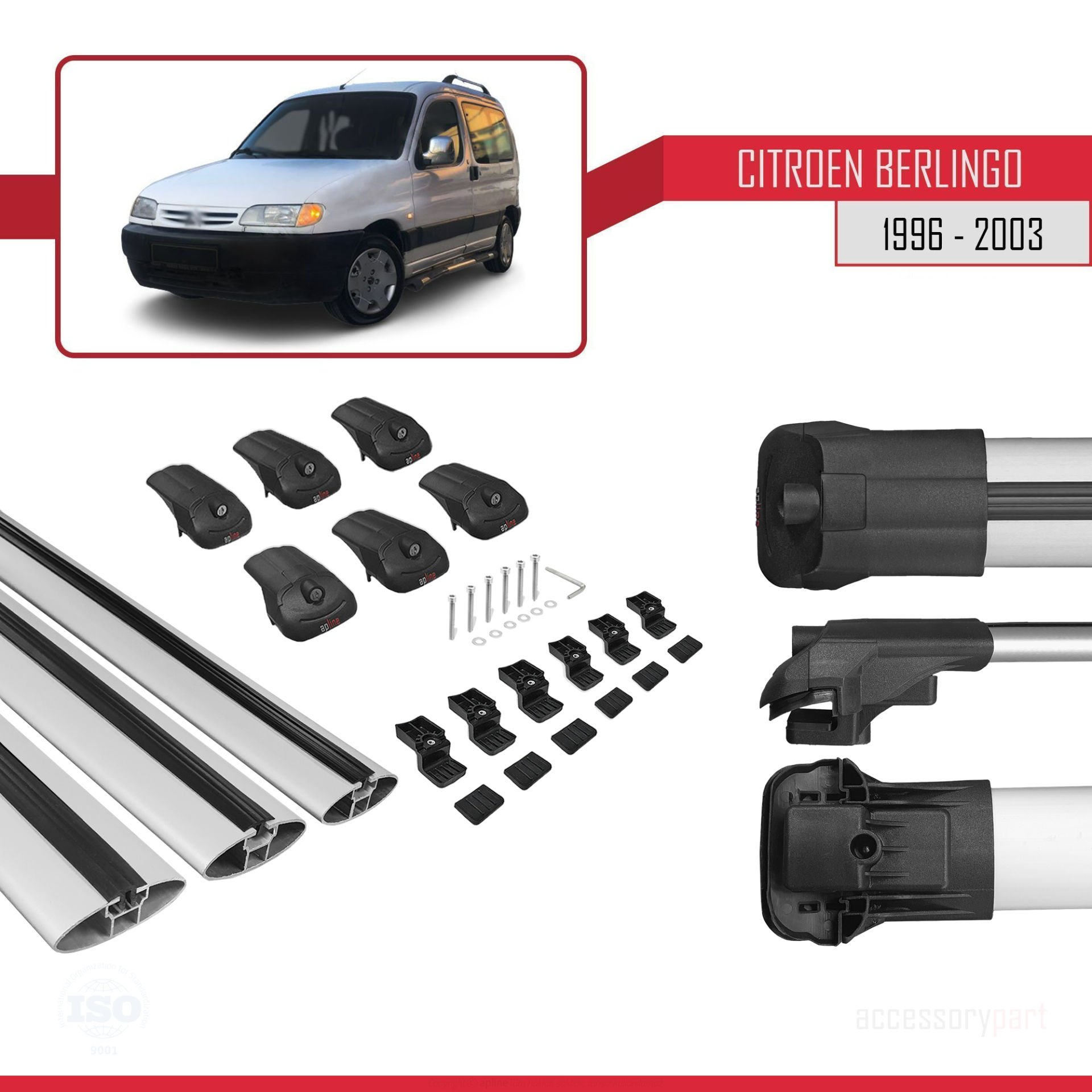 Citroen Berlingo 1996-2003 Arası ile uyumlu ACE-1 Ara Atkı Tavan Barı GRİ 3 ADET BAR