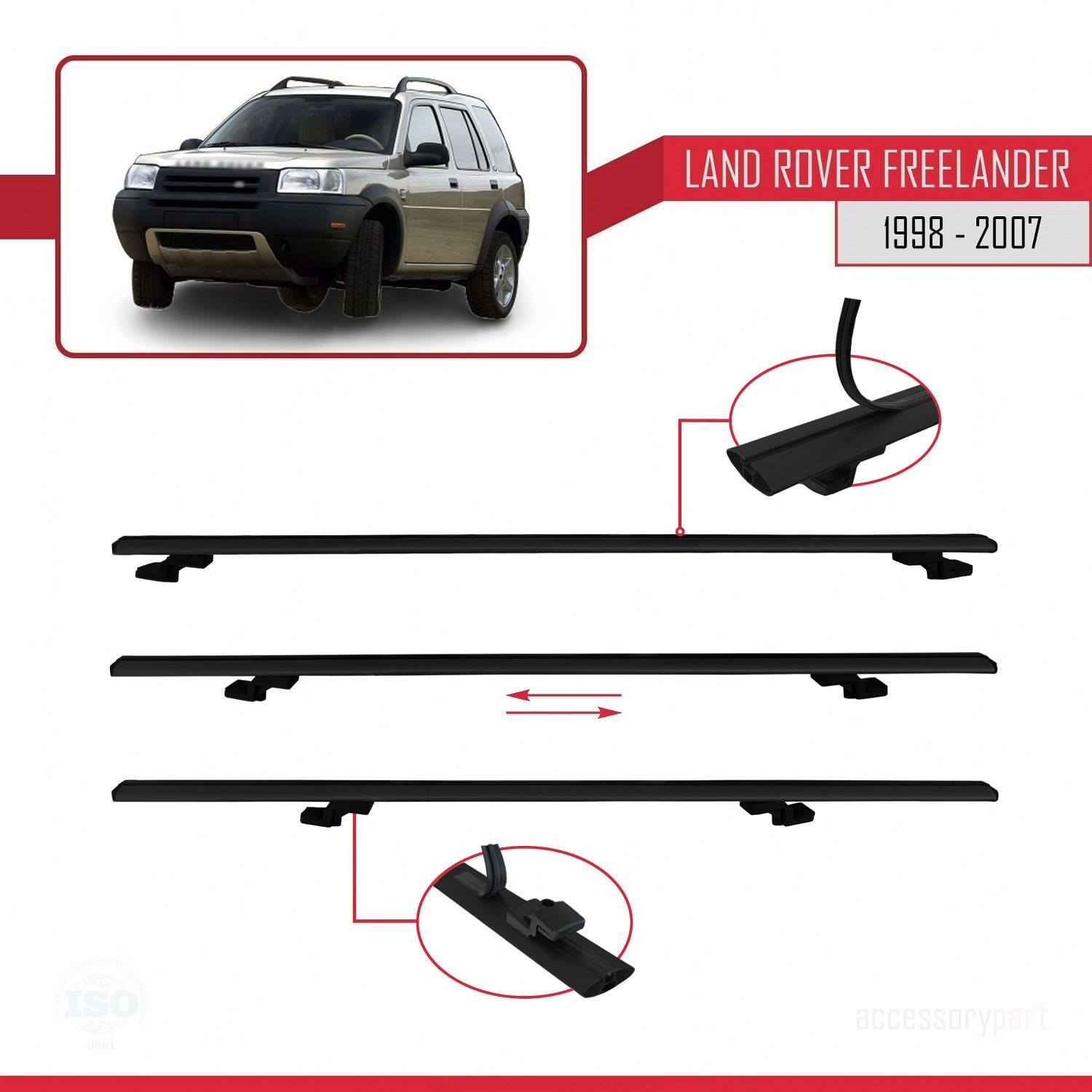 Land Rover Freelander 1998-2007 Arası ile uyumlu Basic Model Ara Atkı Tavan Barı SİYAH 3 ADET