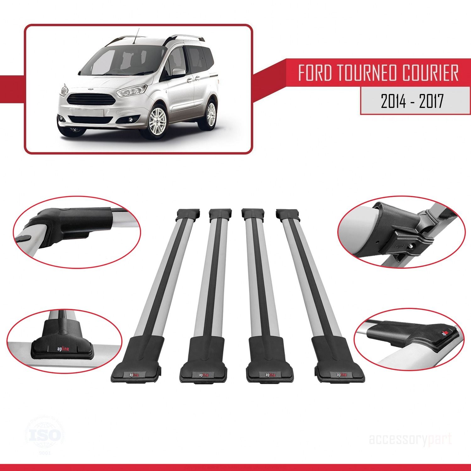 Ford Tourneo Courier 2014-2017 Arası ile uyumlu FLY Model Ara Atkı Tavan Barı GRİ 4 ADET BAR