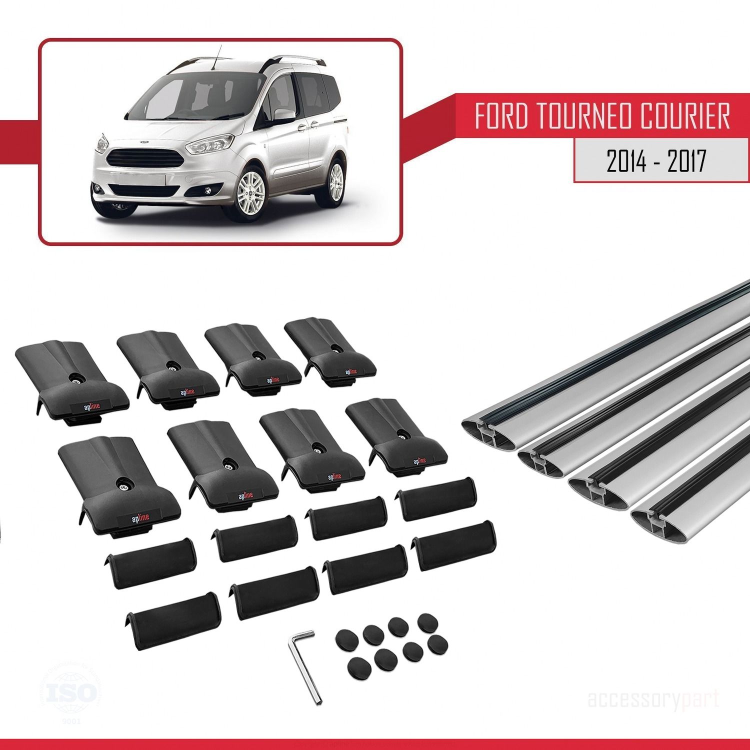 Ford Tourneo Courier 2014-2017 Arası ile uyumlu FLY Model Ara Atkı Tavan Barı GRİ 4 ADET BAR