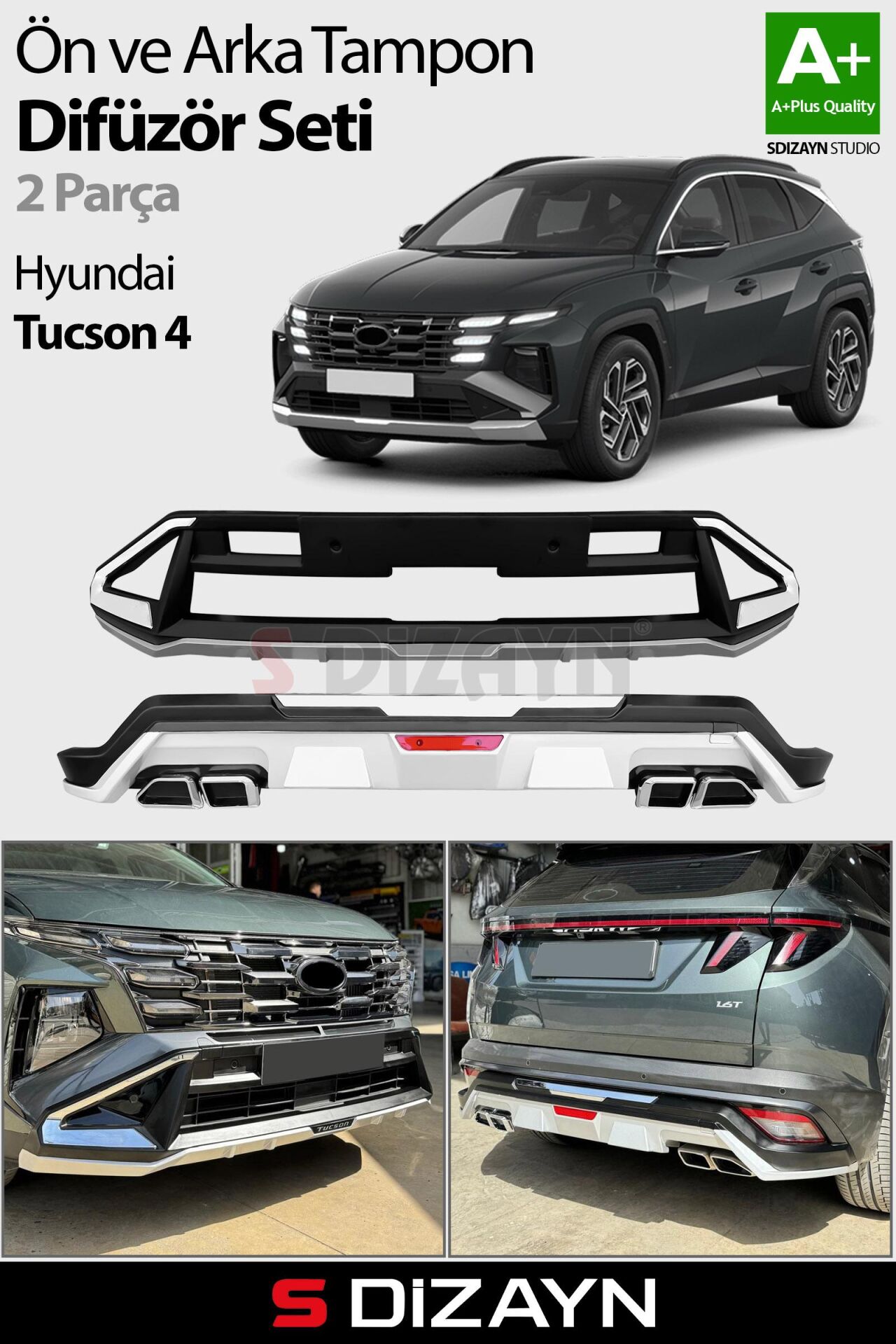 S-Dizayn Hyundai Tucson 4 Ön ve Arka Tampon Koruma Difüzör Seti 2025 Üzeri A+ Kalite