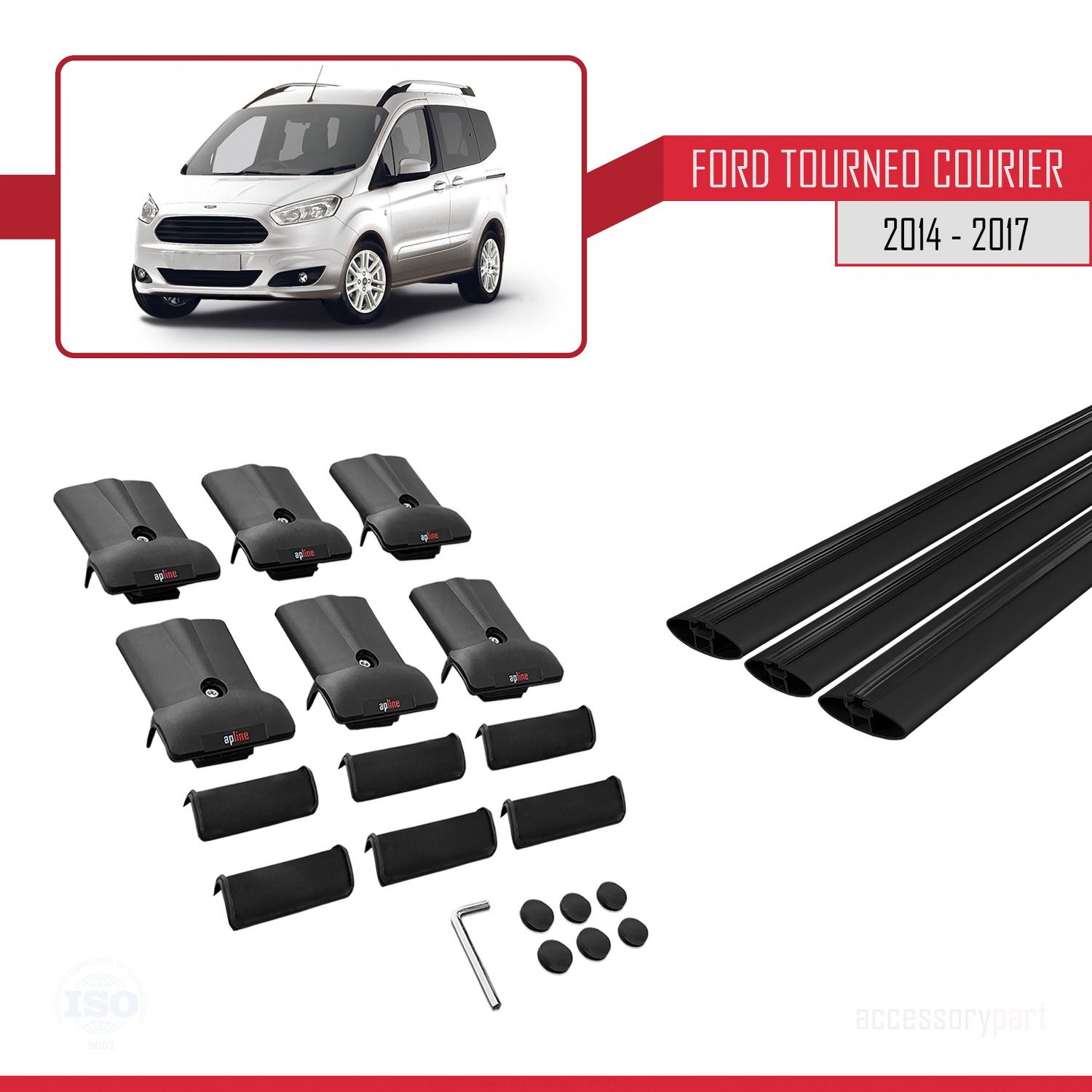 Ford Tourneo Courier 2014-2017 Arası ile uyumlu FLY Model Ara Atkı Tavan Barı SİYAH 3 ADET BAR