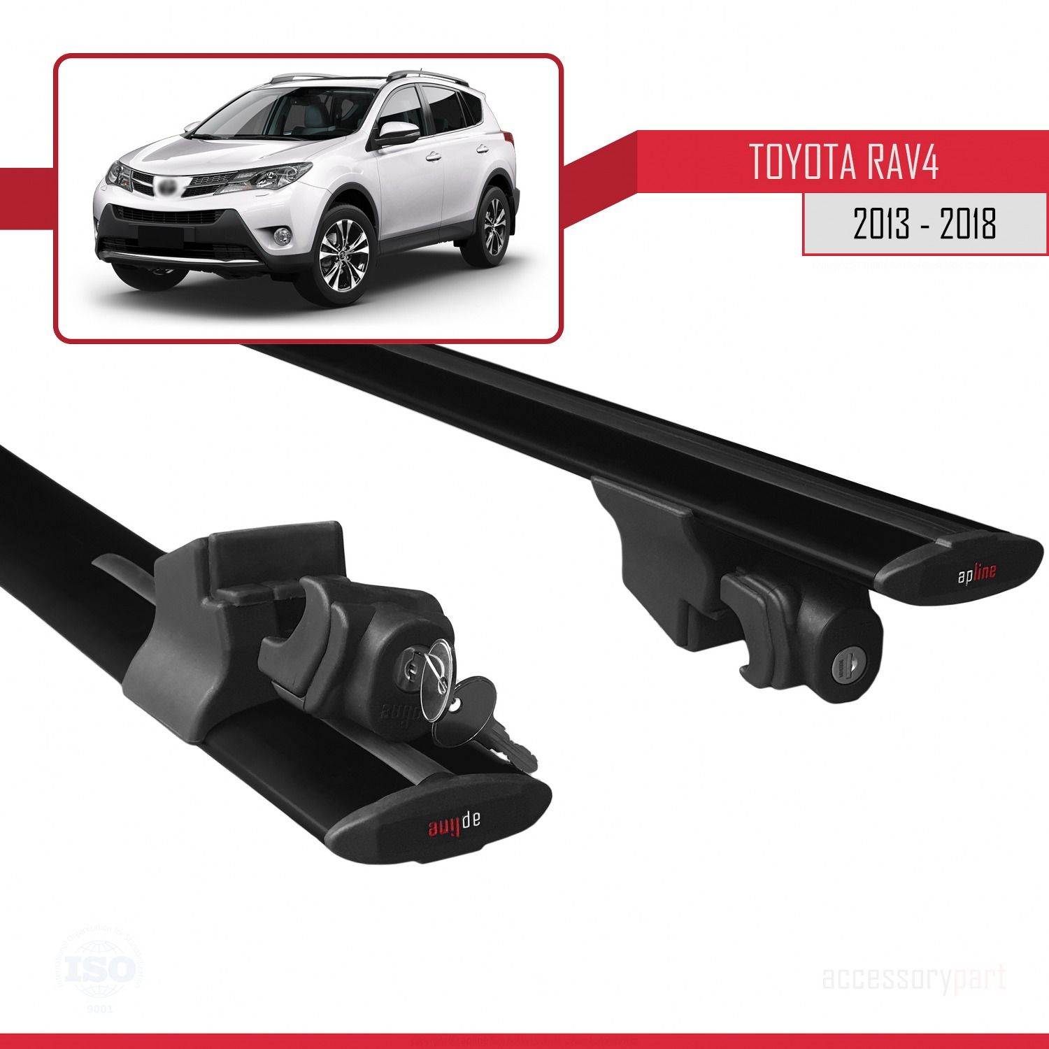 Toyota RAV4 2013-2018 Arası ile uyumlu HOOK Model Anahtar Kilitli Ara Atkı Tavan Barı SİYAH
