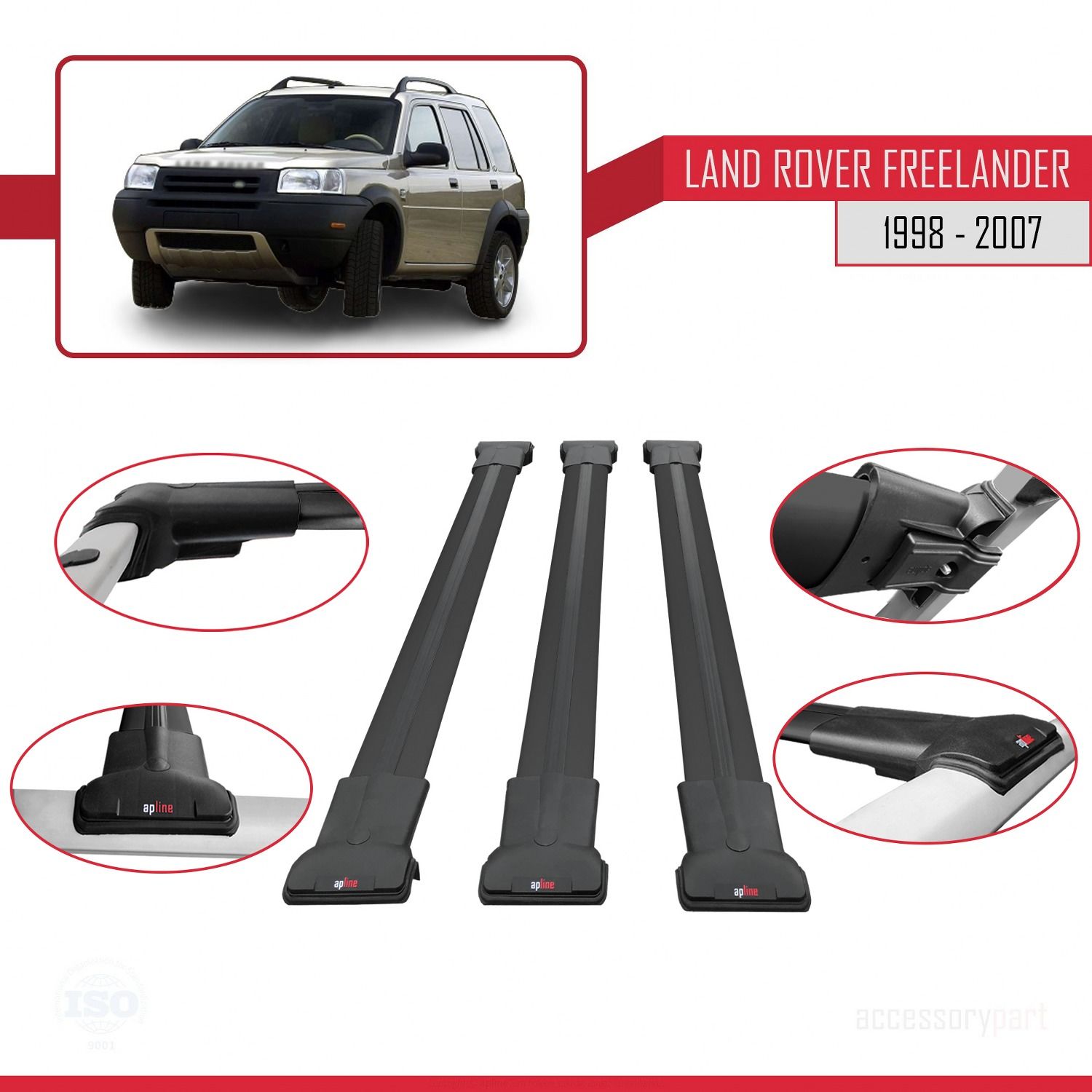 Land Rover Freelander 1998-2007 Arası ile Uyumlu FLY Model Ara Atkı Tavan Barı SİYAH 3 ADET BAR