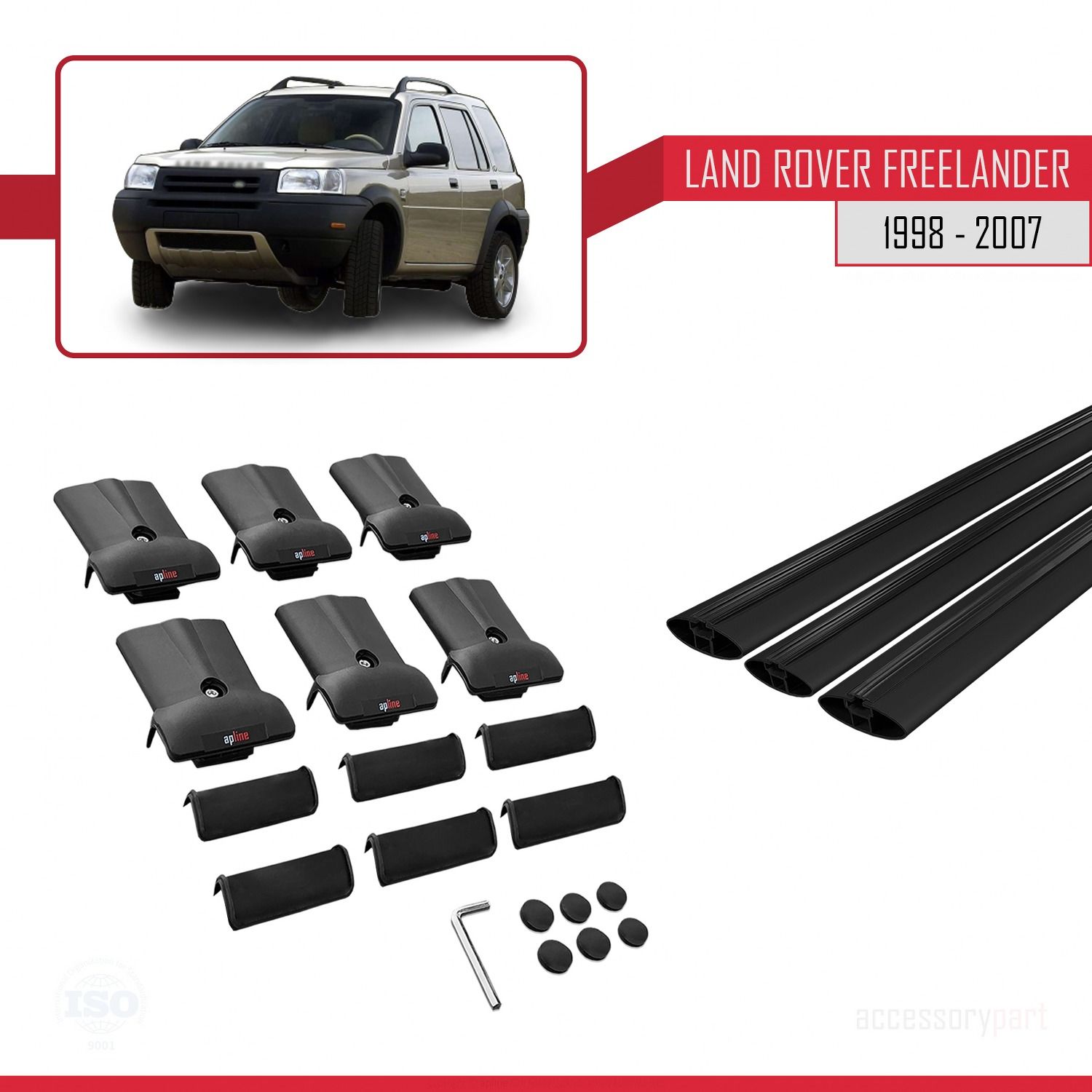 Land Rover Freelander 1998-2007 Arası ile Uyumlu FLY Model Ara Atkı Tavan Barı SİYAH 3 ADET BAR