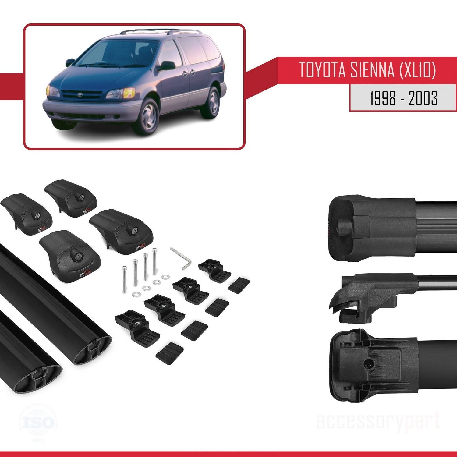 Toyota Sienna (XL10) 1998-2003 Arası ile uyumlu ACE-1 Ara Atkı Tavan Barı SİYAH