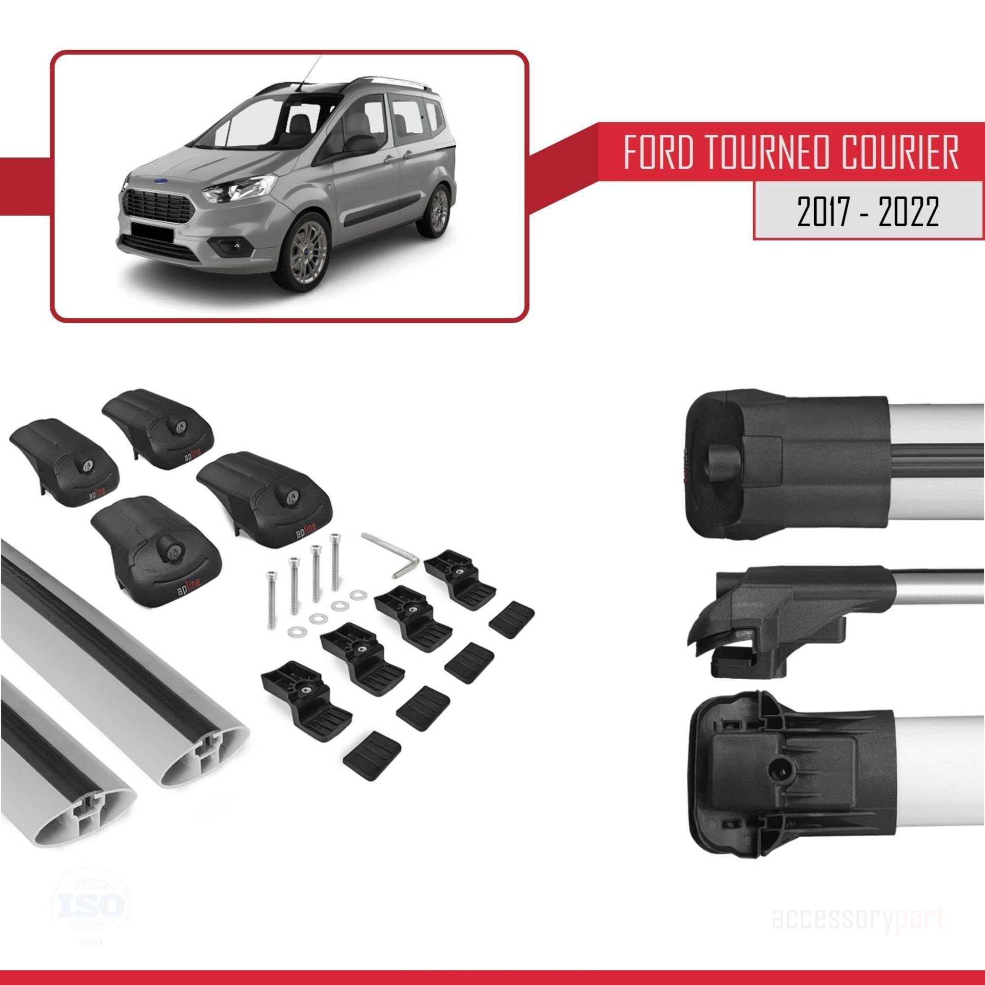 Ford Tourneo Courier 2017-2022 Arası ile uyumlu ACE-1 Ara Atkı Tavan Barı GRİ